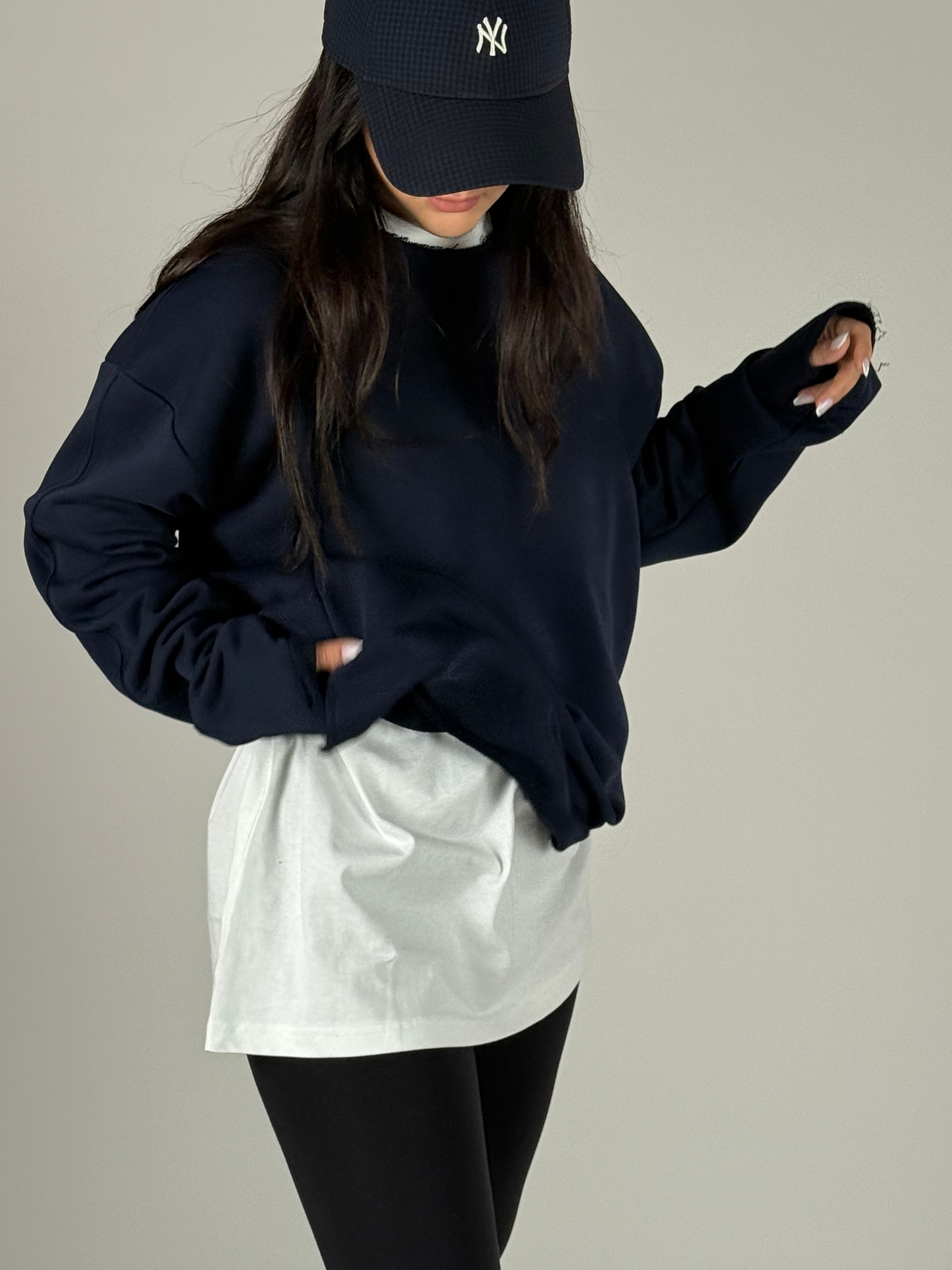 Oversize Lacivert Kadın Sweat COC1189