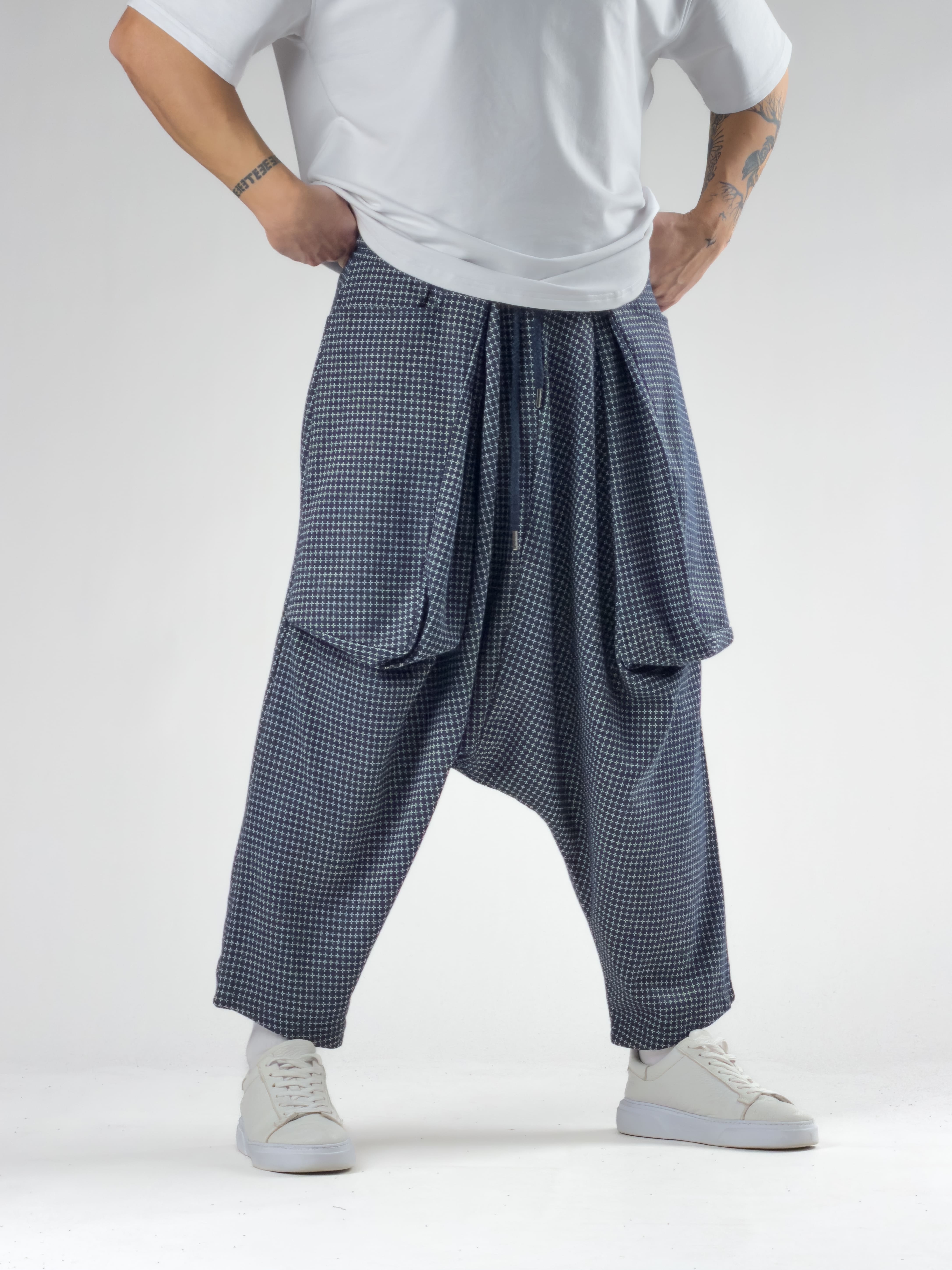 Oversize Mavi Erkek Avangard Şalvar COC2790