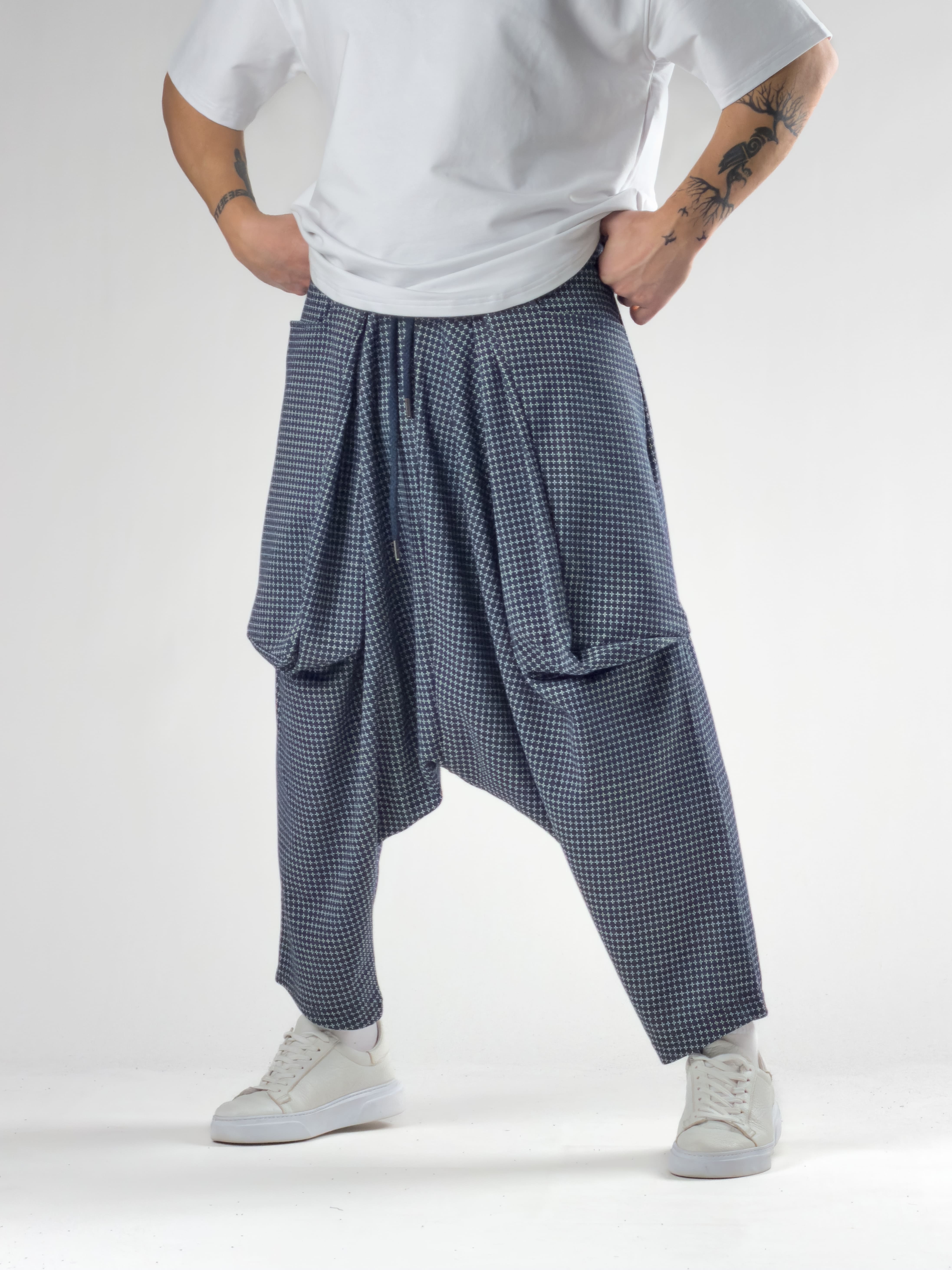 Oversize Mavi Erkek Avangard Şalvar COC2790