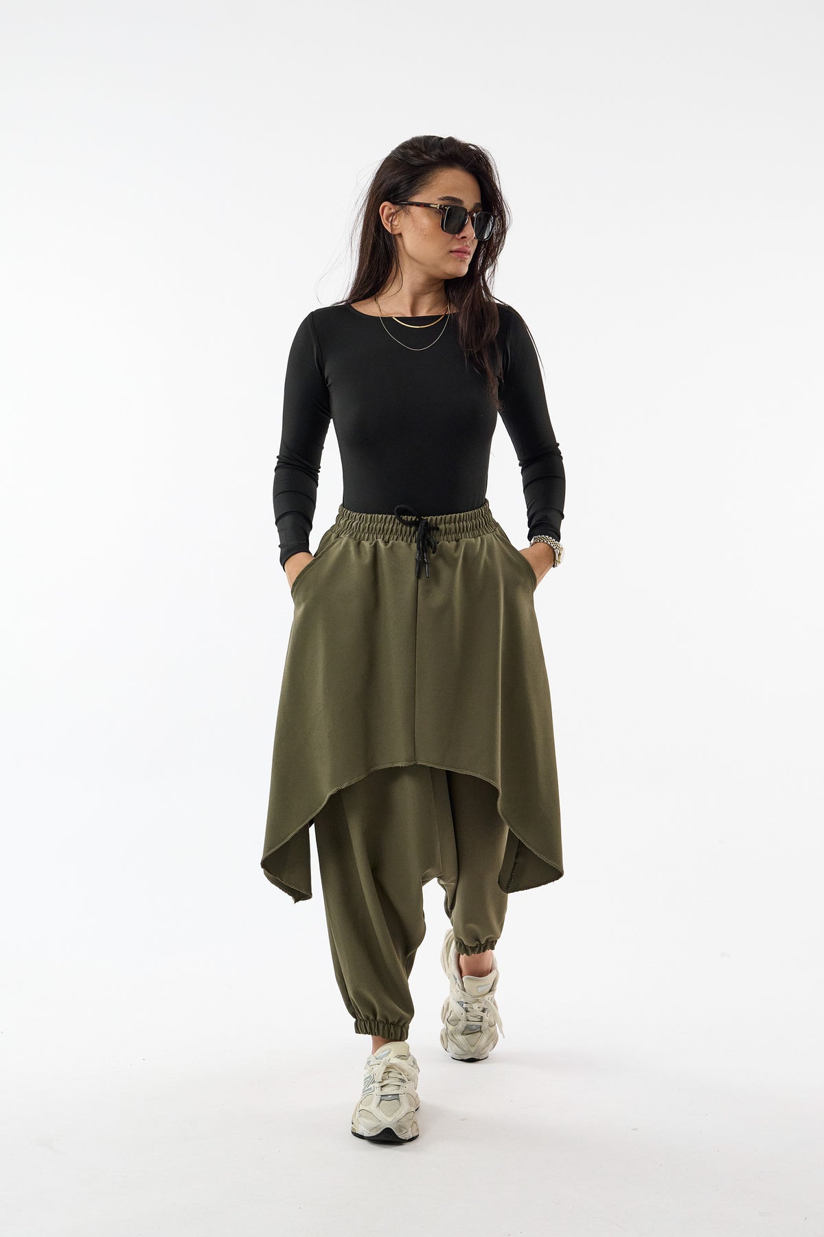 Oversize Şalvarlı Samurai Haki Kadın Pantolon COC3689