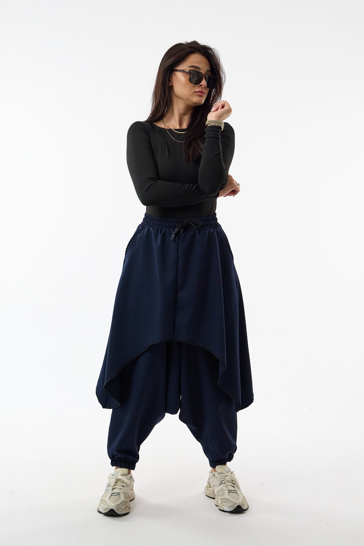 Oversize Şalvarlı Samurai Lacivert Kadın Pantolon COC3691
