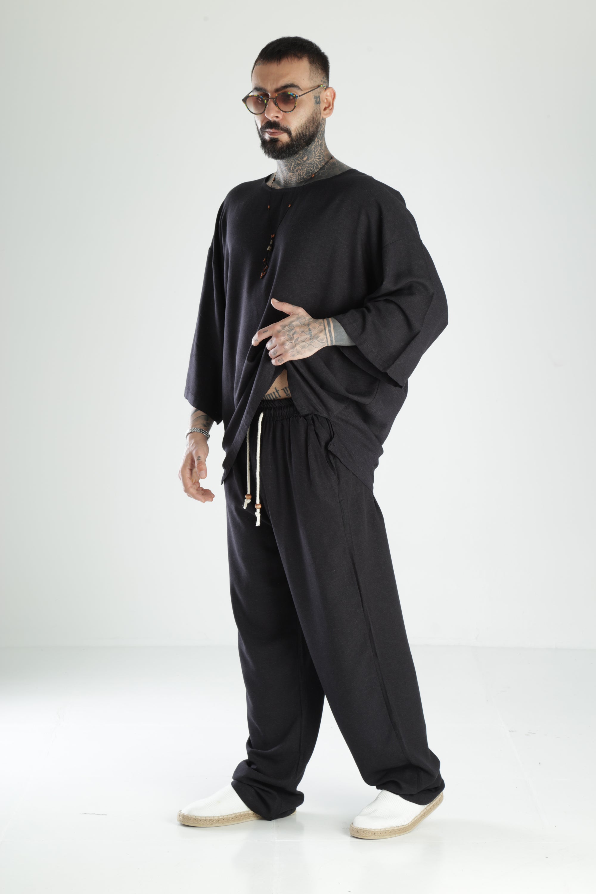Oversize Siyah Keten Takım COC3211