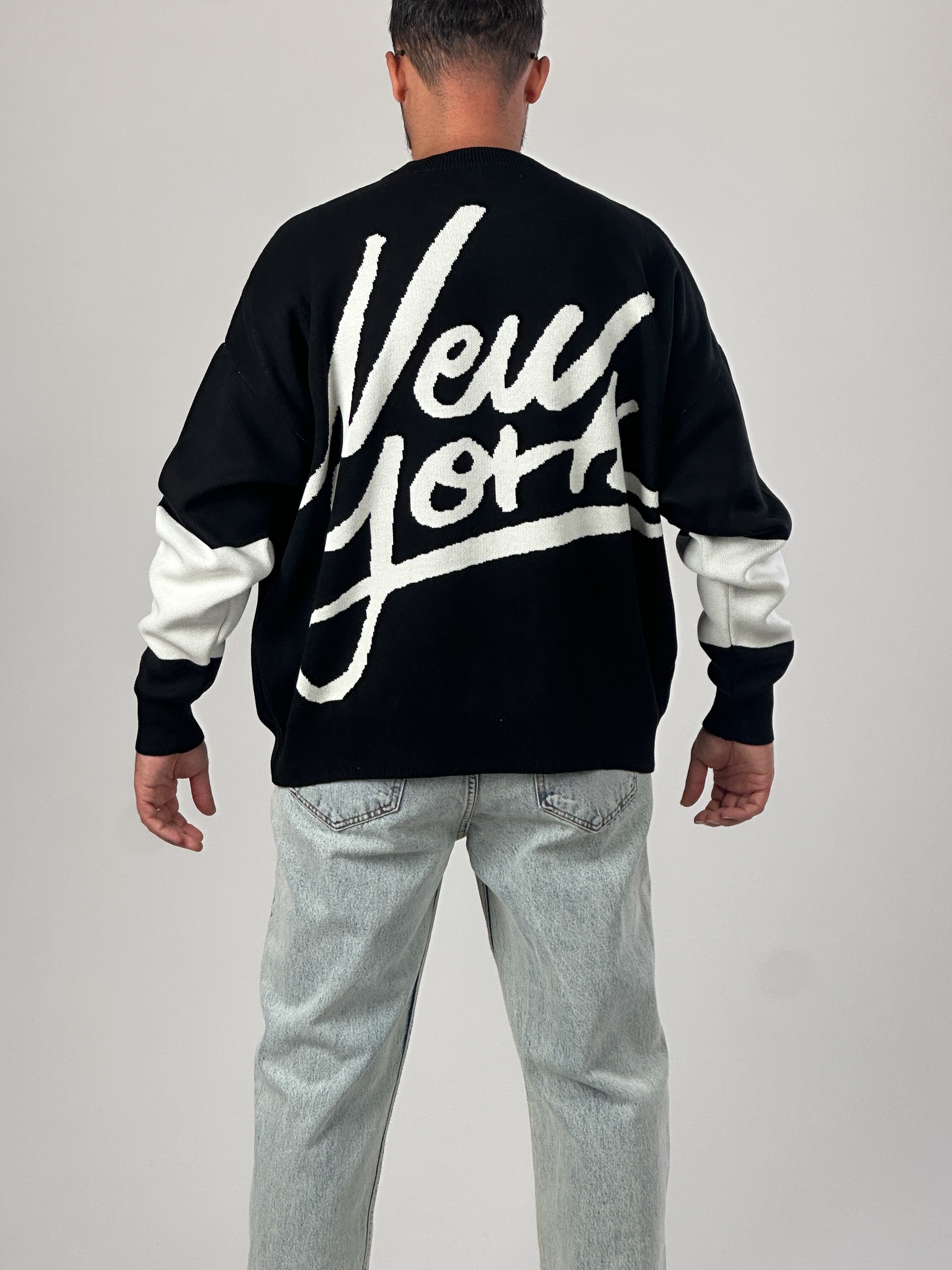 Oversize Siyah New York Erkek Triko Sweat COC1043