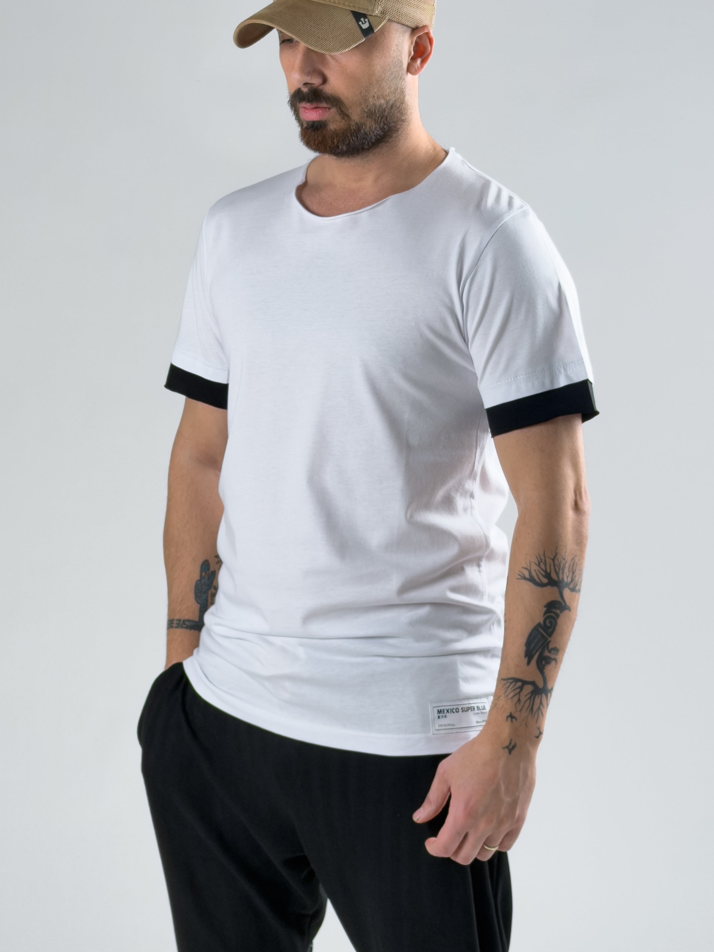 Oversize Siyah Parçalı Beyaz Erkek T-Shirt COC3075
