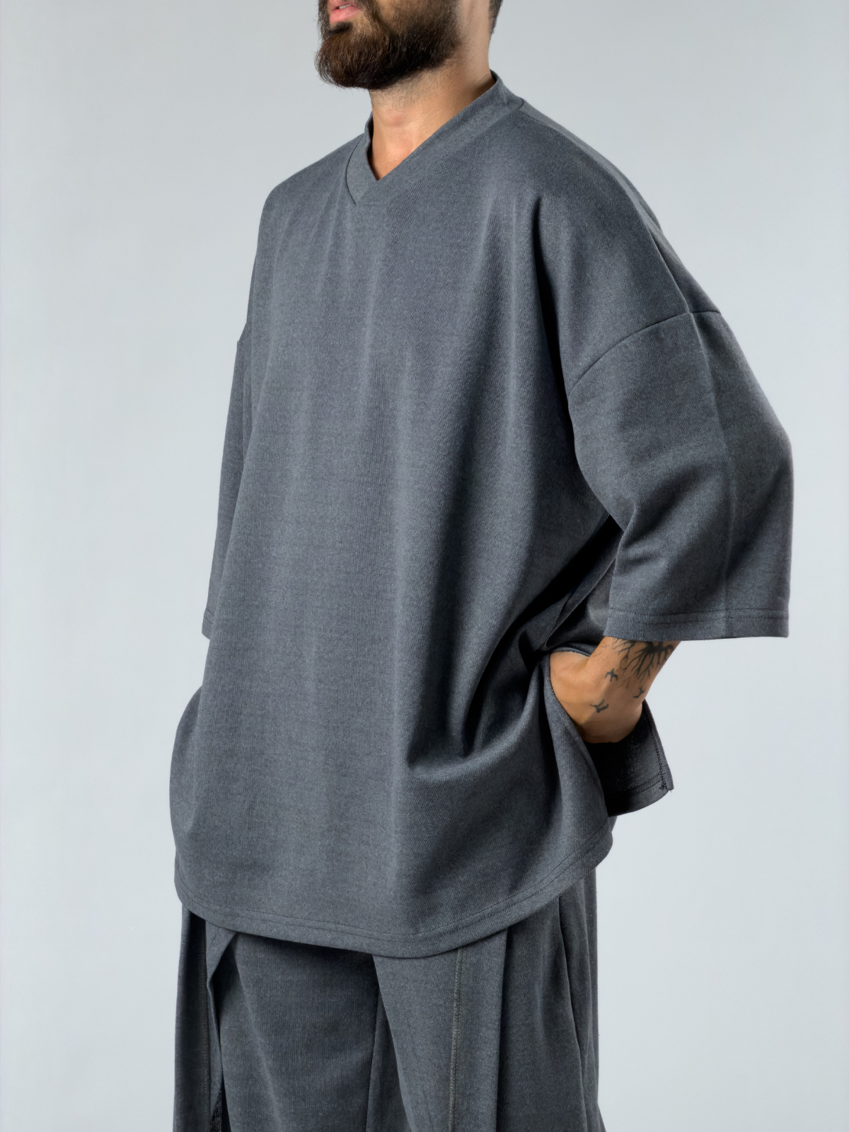 Oversize Tasarım Gri Erkek Sweat COC3388