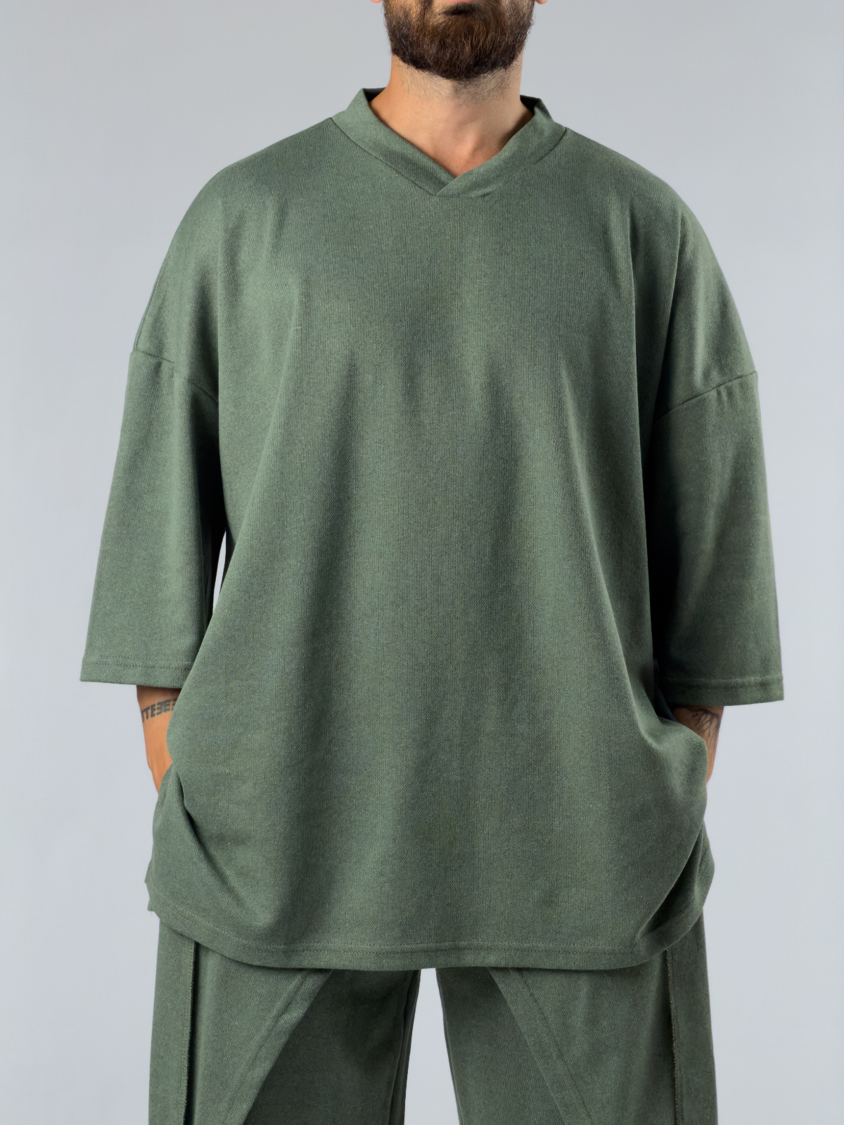 Oversize Tasarım Haki Erkek Sweat COC3390