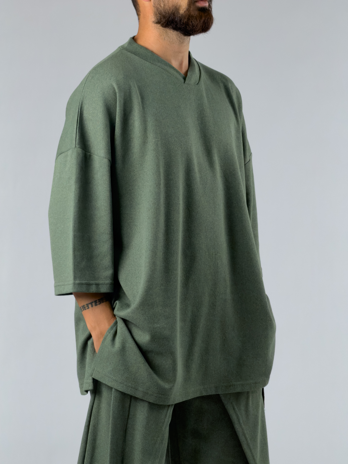 Oversize Tasarım Haki Erkek Sweat COC3390