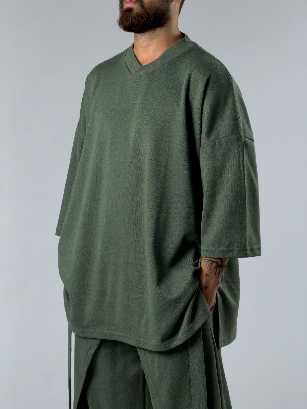 Oversize Tasarım Haki Erkek Sweat COC3390