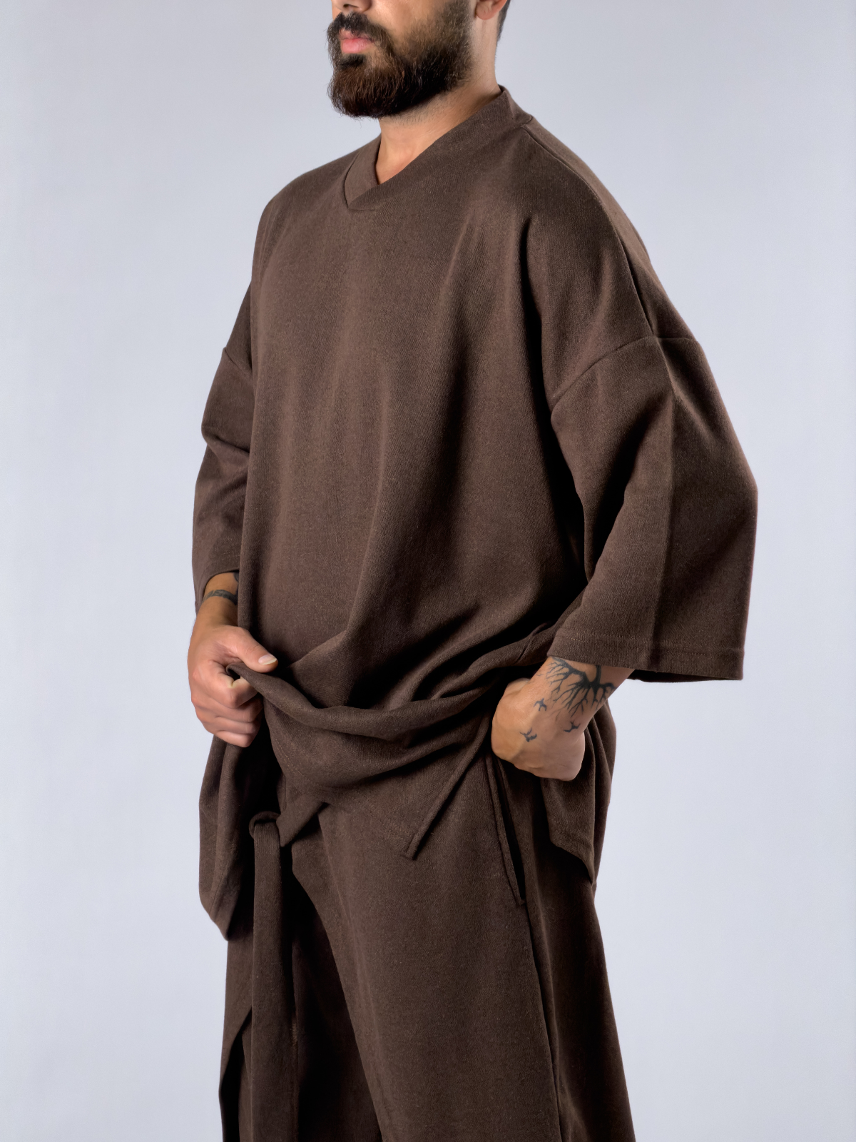 Oversize Tasarım Kahverengi Erkek Sweat COC3389