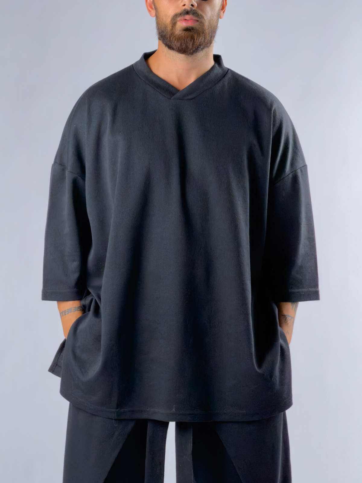 Oversize Tasarım Siyah Erkek Sweat COC3387