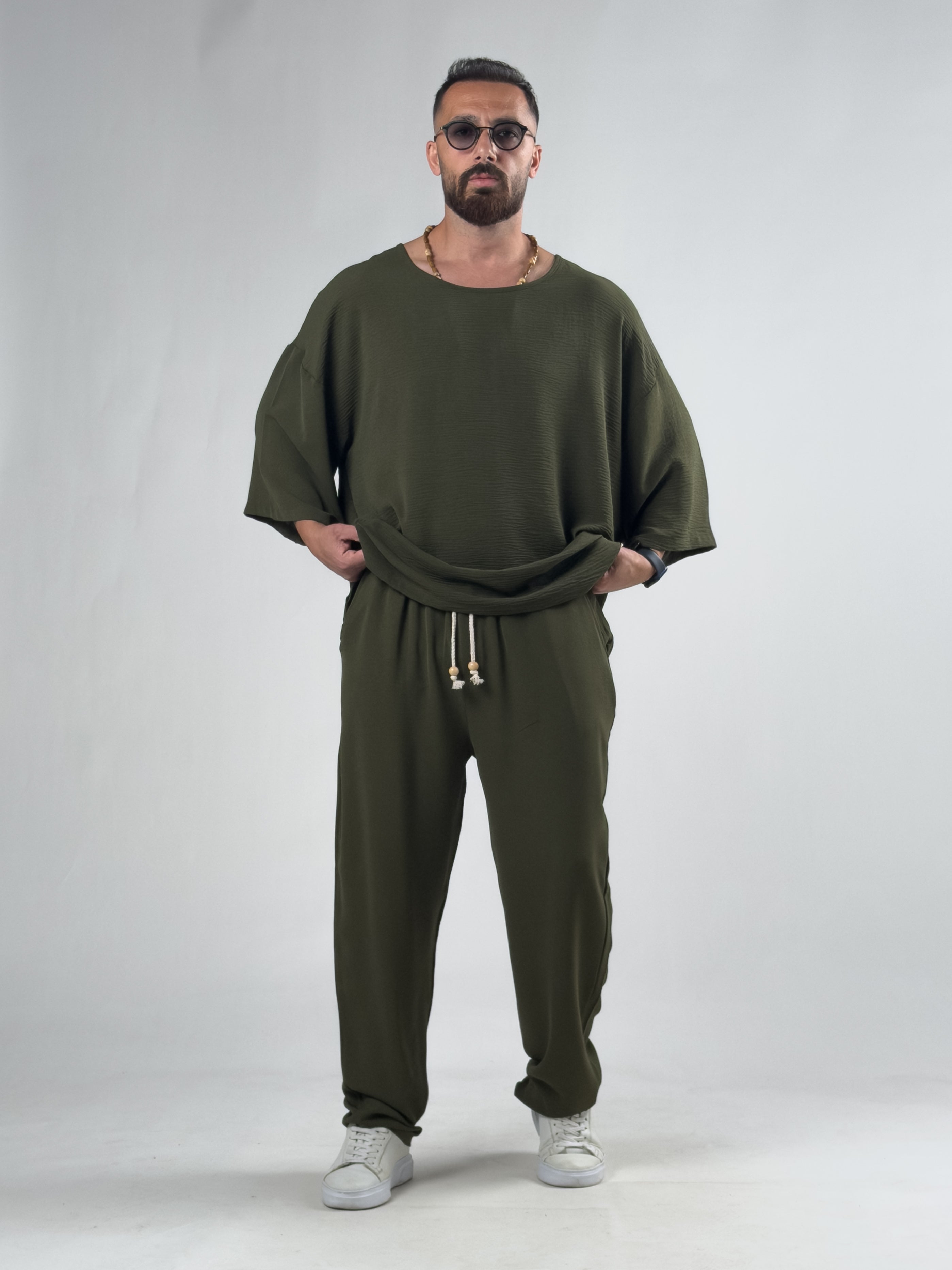 Oversize Yeşil Keten Takım COC3206