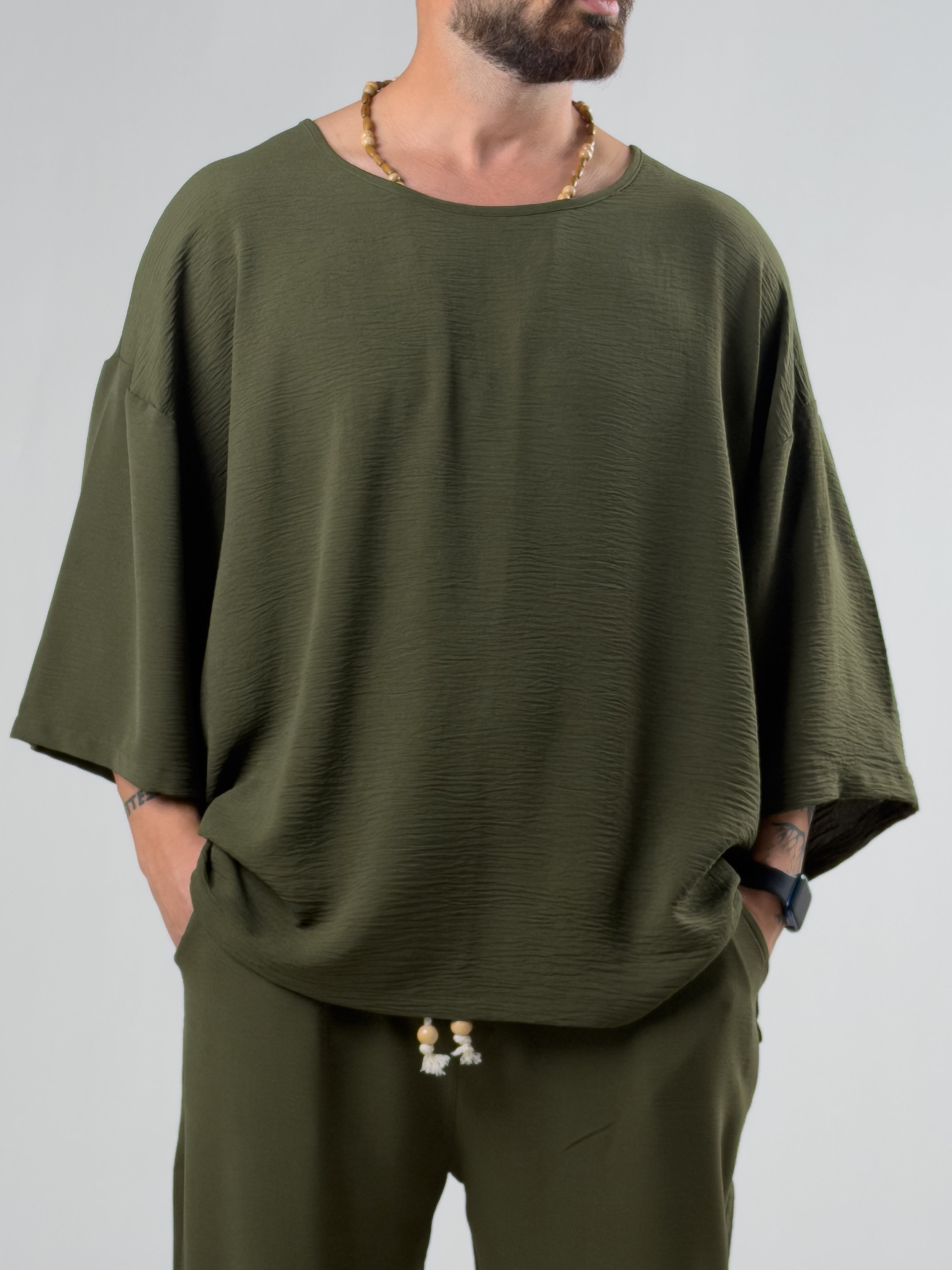 Oversize Yeşil Keten Takım COC3206