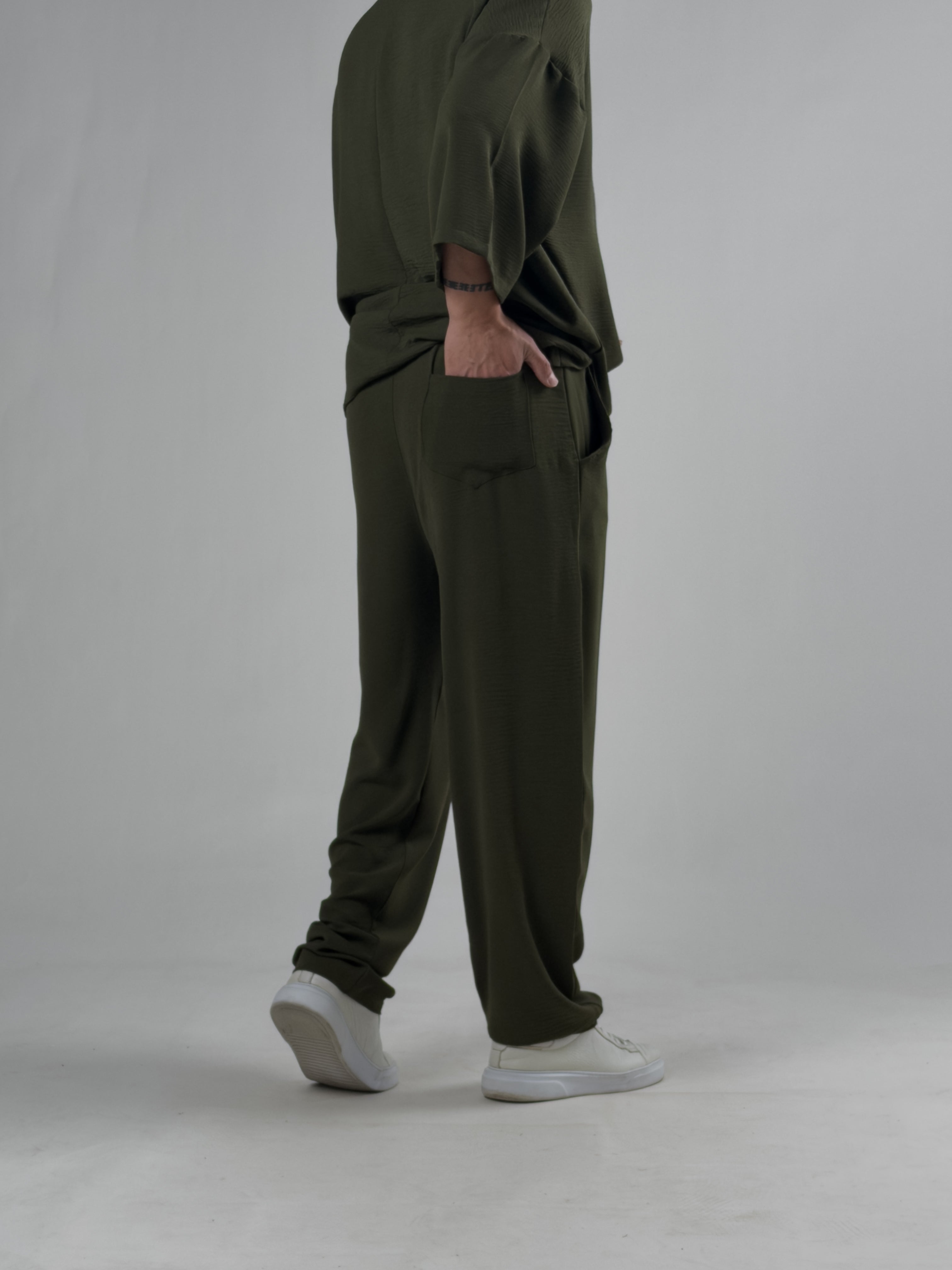 Oversize Yeşil Keten Takım COC3206