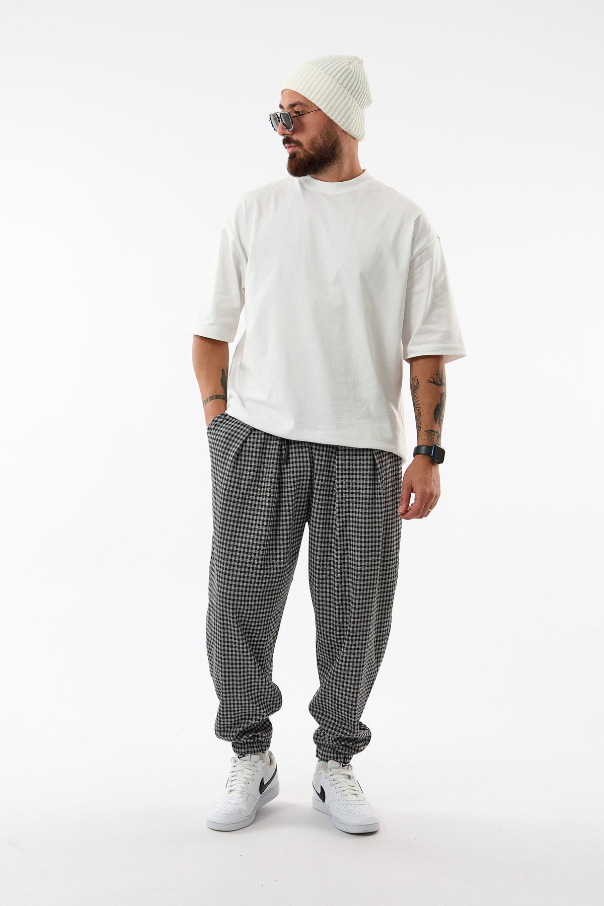Oxford Ekose Gri Şalvar Erkek Pantolon COC3721