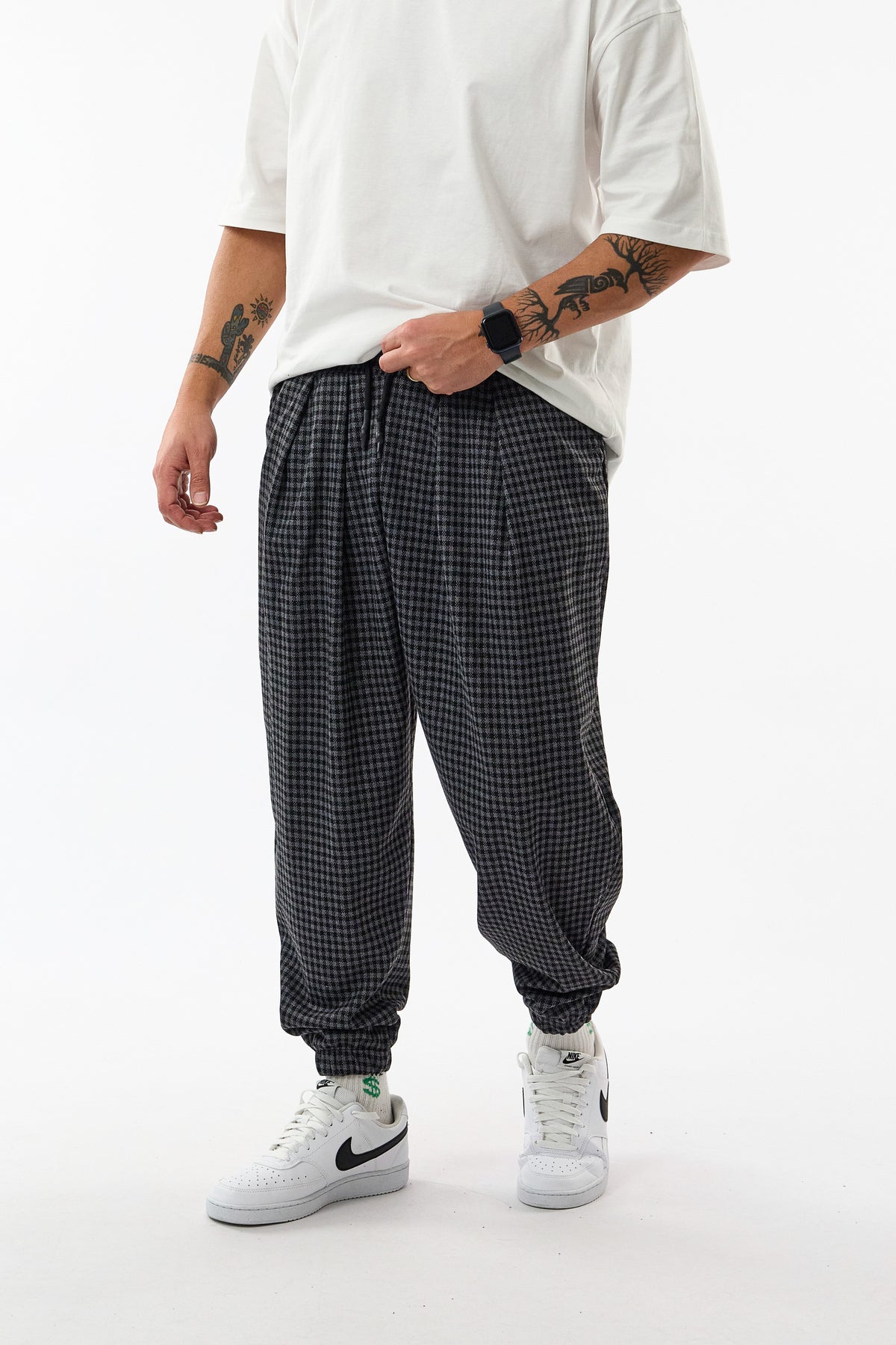 Oxford Ekose Siyah Şalvar Erkek Pantolon COC3715