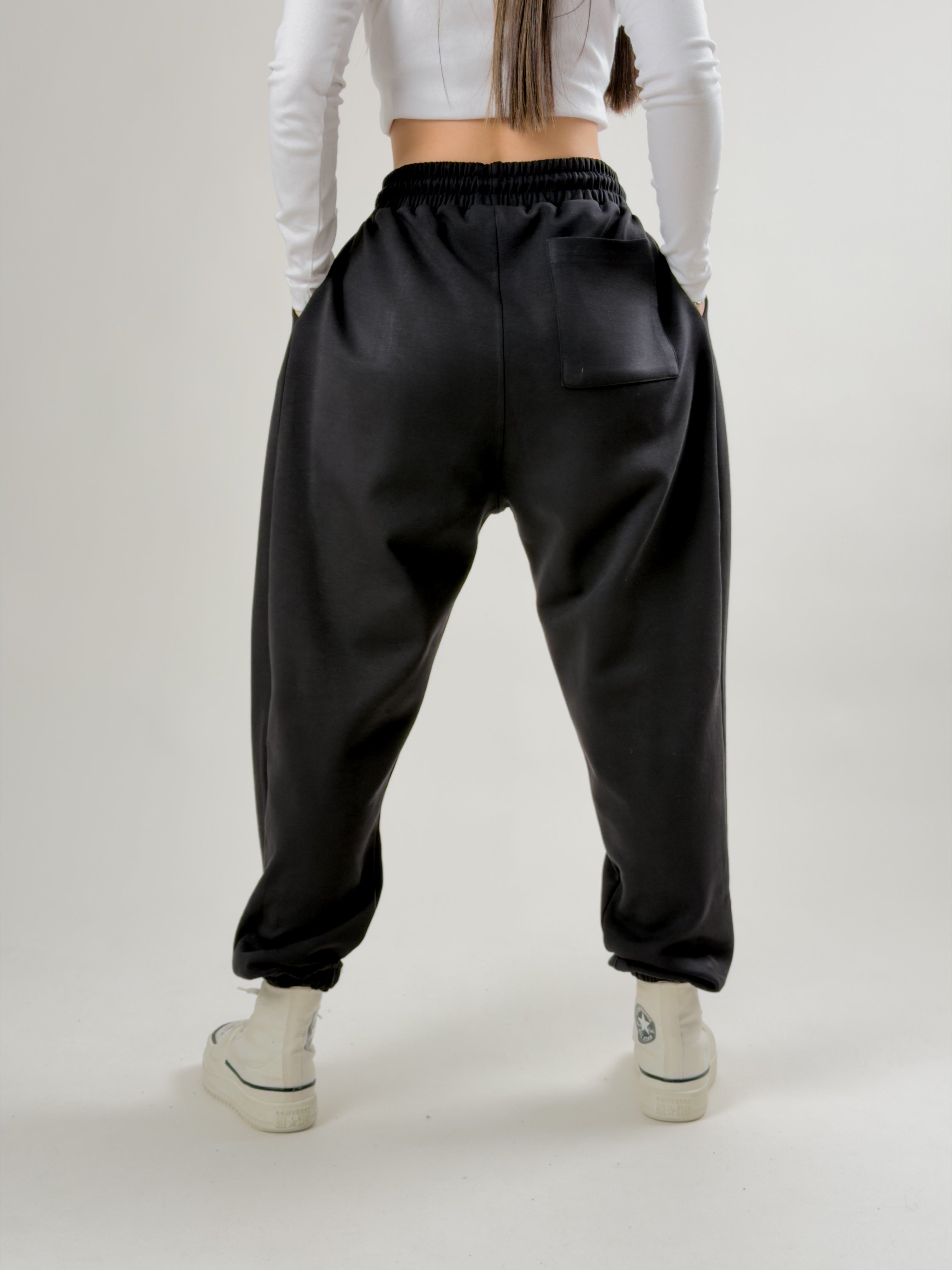 Paça Lastikli Pileli Siyah Jogger Pantolon COC2081