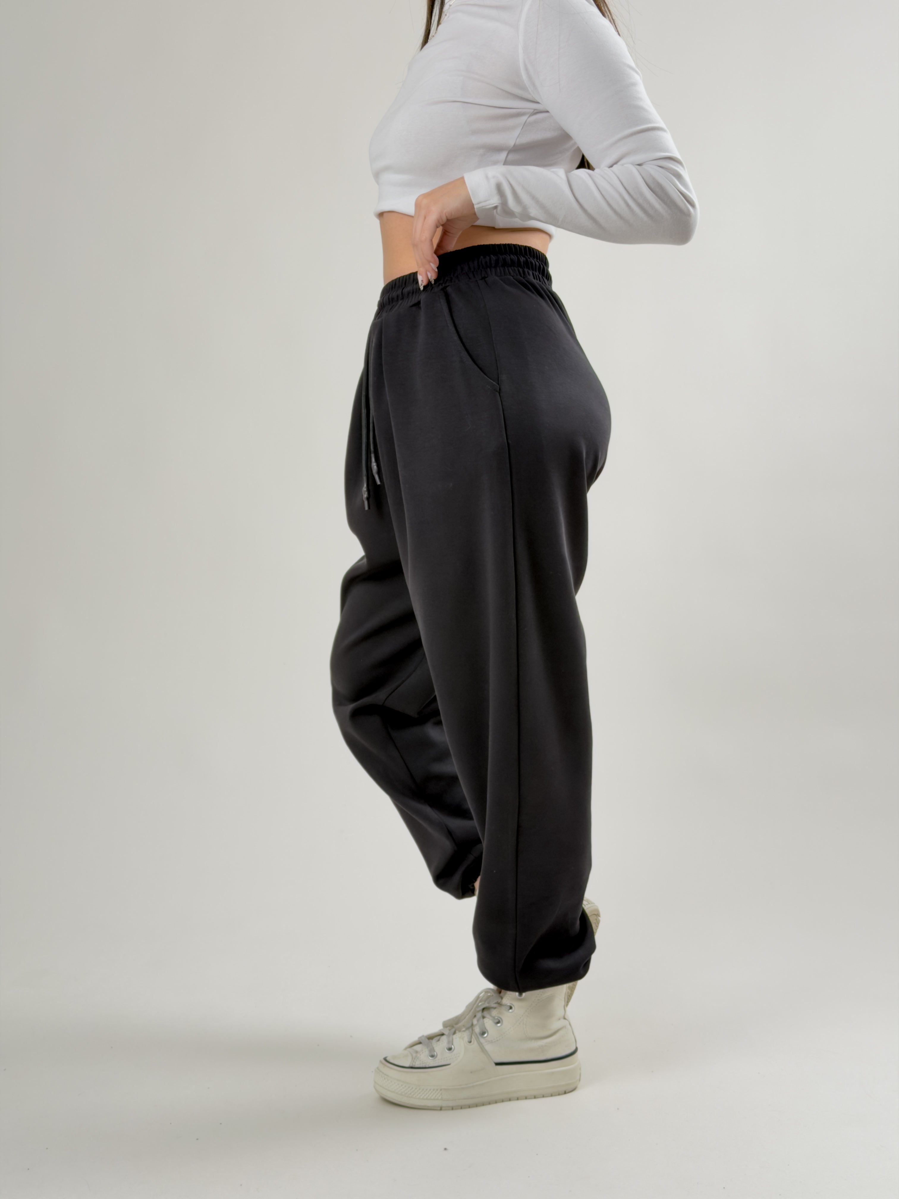 Paça Lastikli Pileli Siyah Jogger Pantolon COC2081