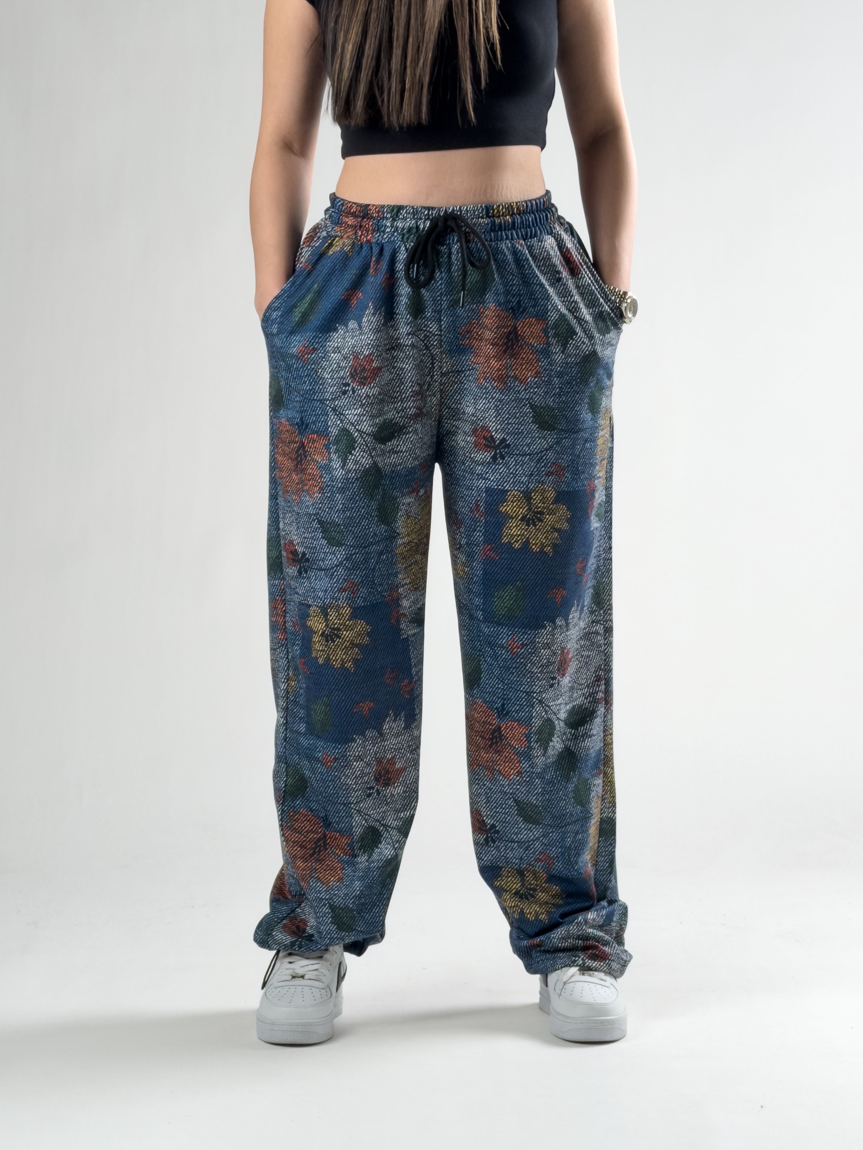 Paça Ayarlamalı Çiçek Desenli Jogger Pantolon COC2804