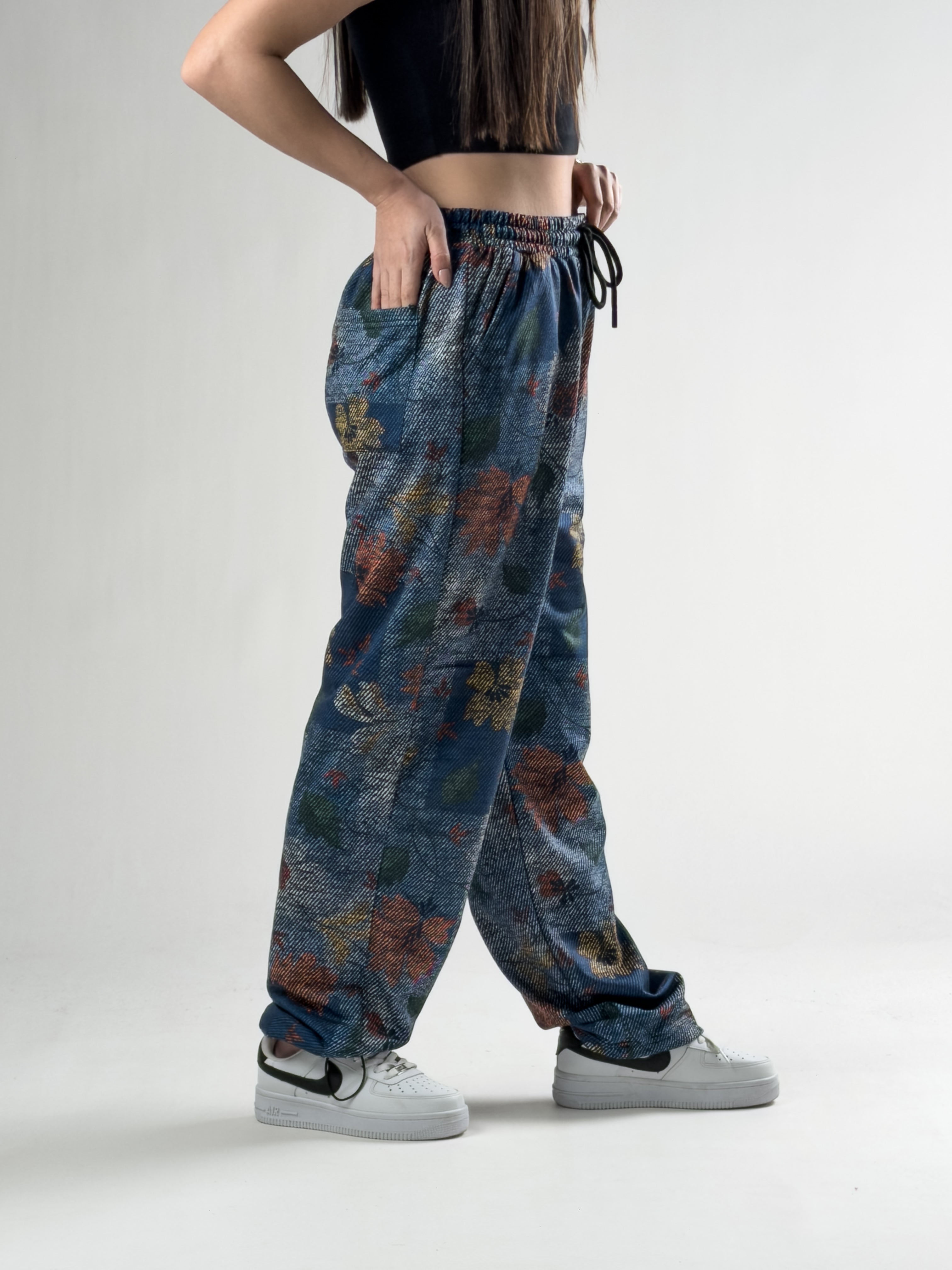 Paça Ayarlamalı Çiçek Desenli Jogger Pantolon COC2804