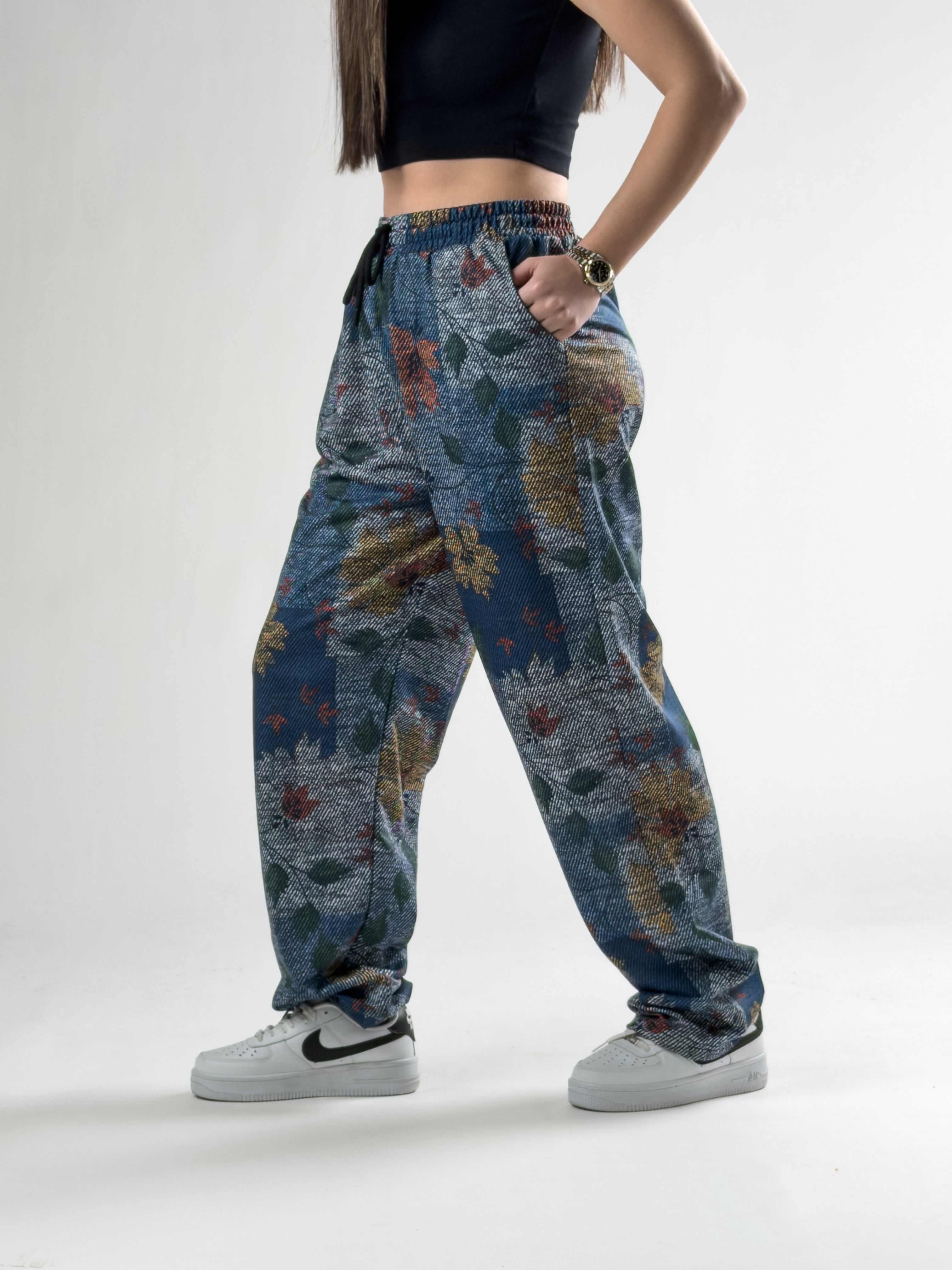 Paça Ayarlamalı Çiçek Desenli Jogger Pantolon COC2804
