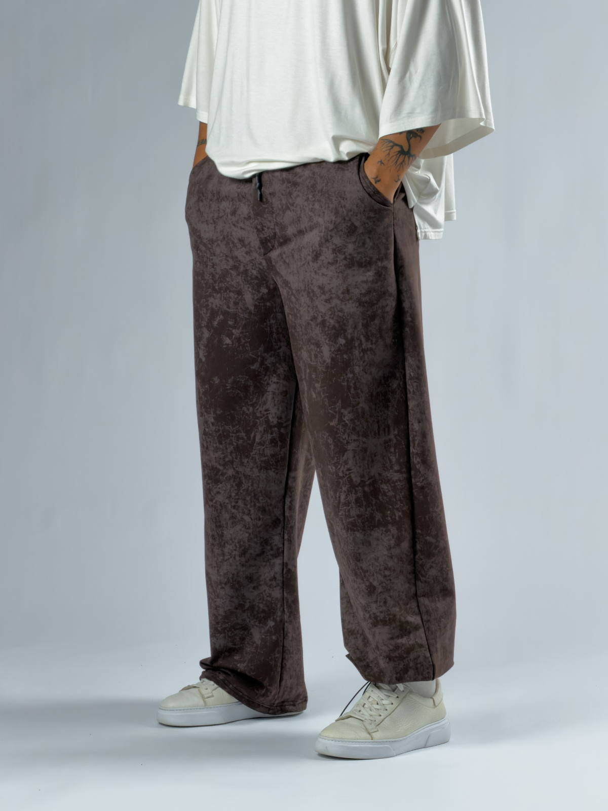 Paça Ayarlamalı Desenli Kahverengi Erkek Baggy Pantolon COC3352