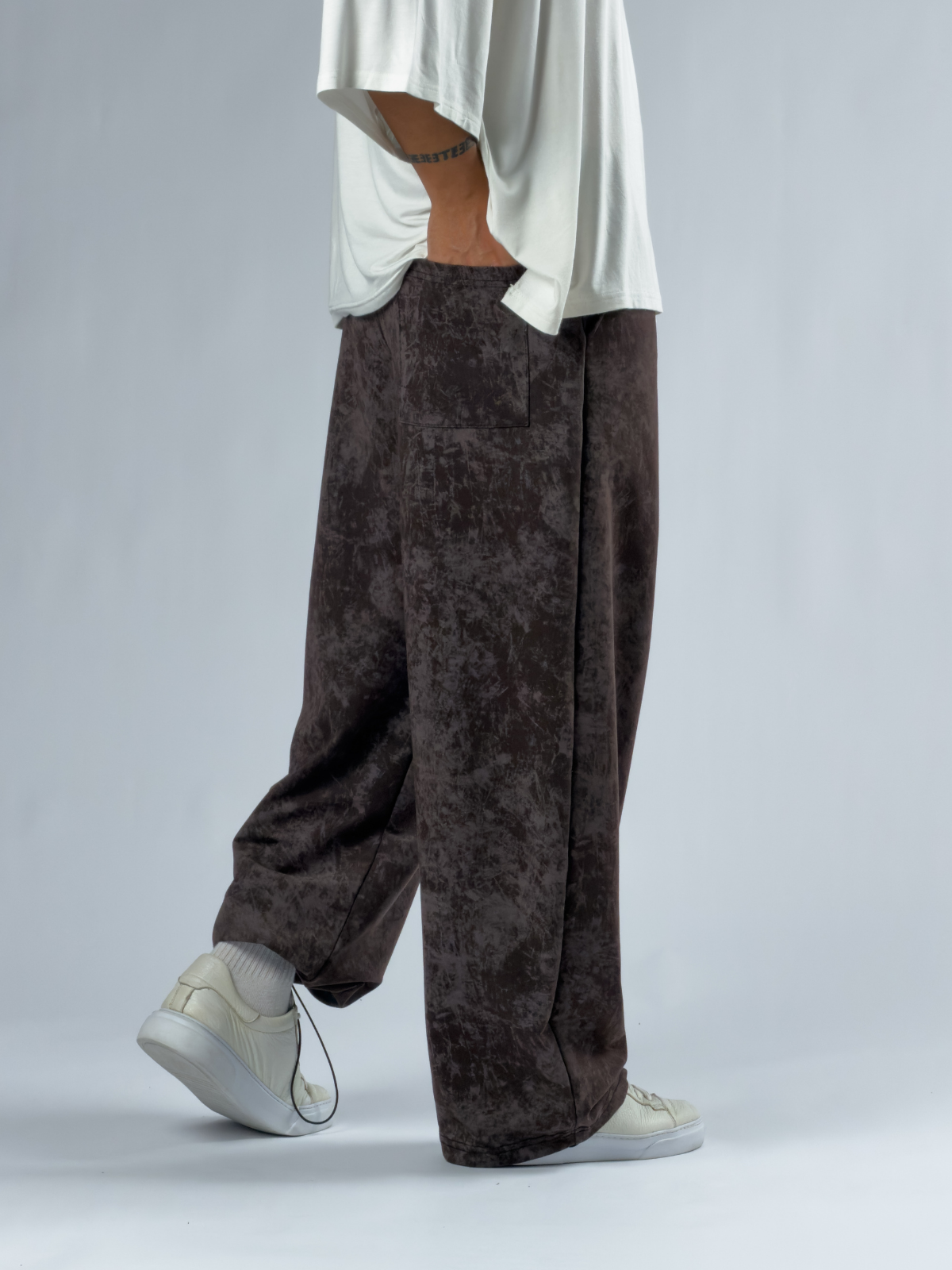 Paça Ayarlamalı Desenli Kahverengi Erkek Baggy Pantolon COC3352