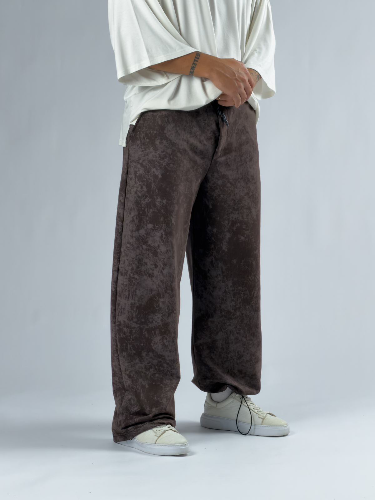 Paça Ayarlamalı Desenli Kahverengi Erkek Baggy Pantolon COC3352