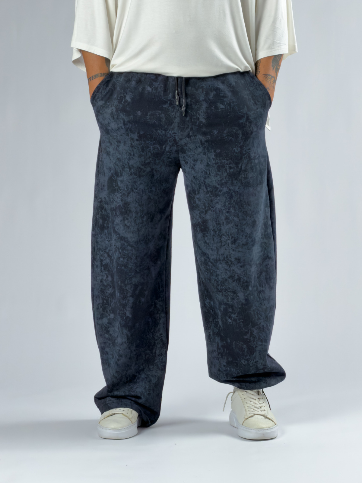 Paça Ayarlamalı Desenli Lacivert Erkek Baggy Pantolon COC3353