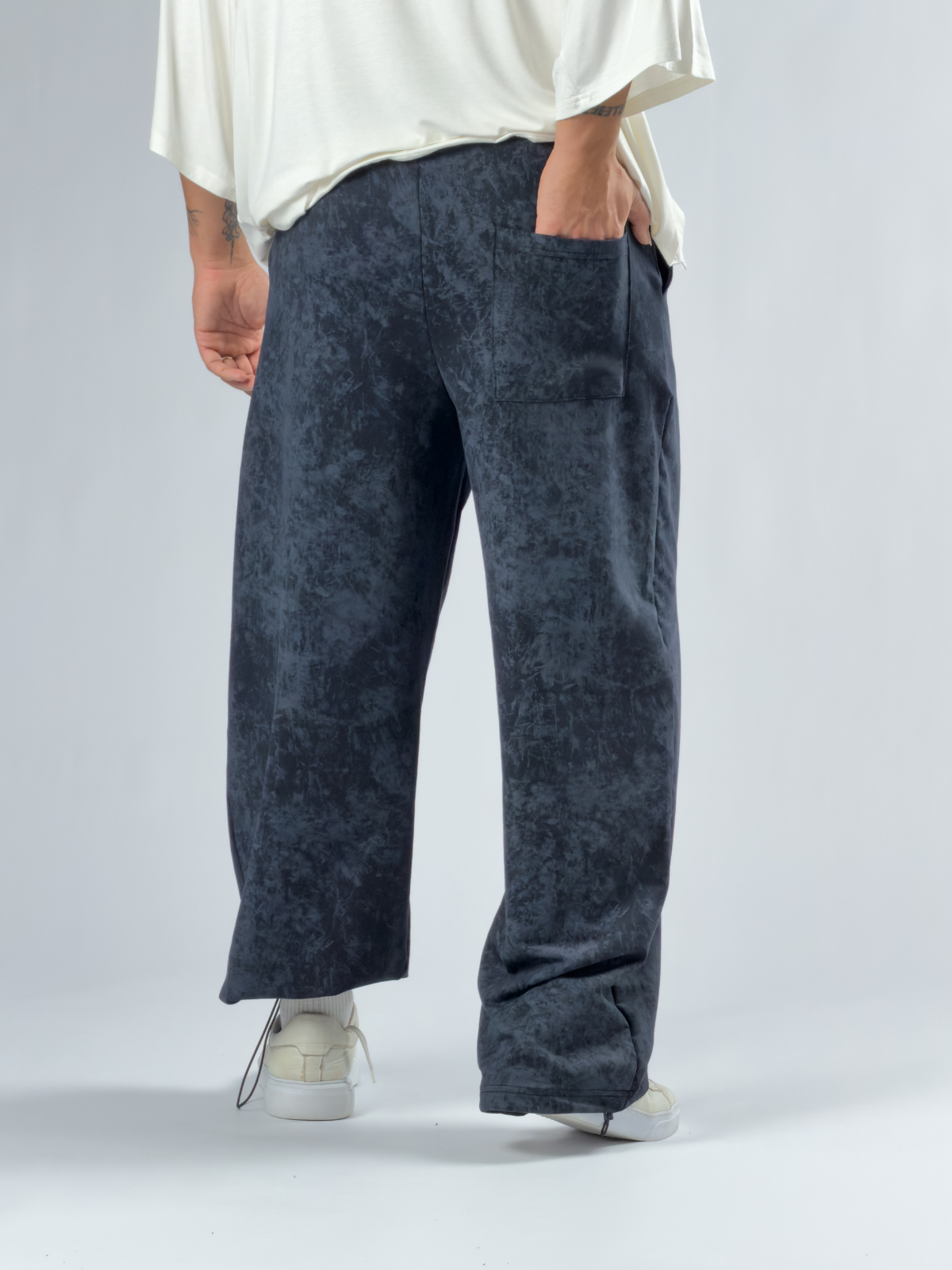 Paça Ayarlamalı Desenli Lacivert Erkek Baggy Pantolon COC3353