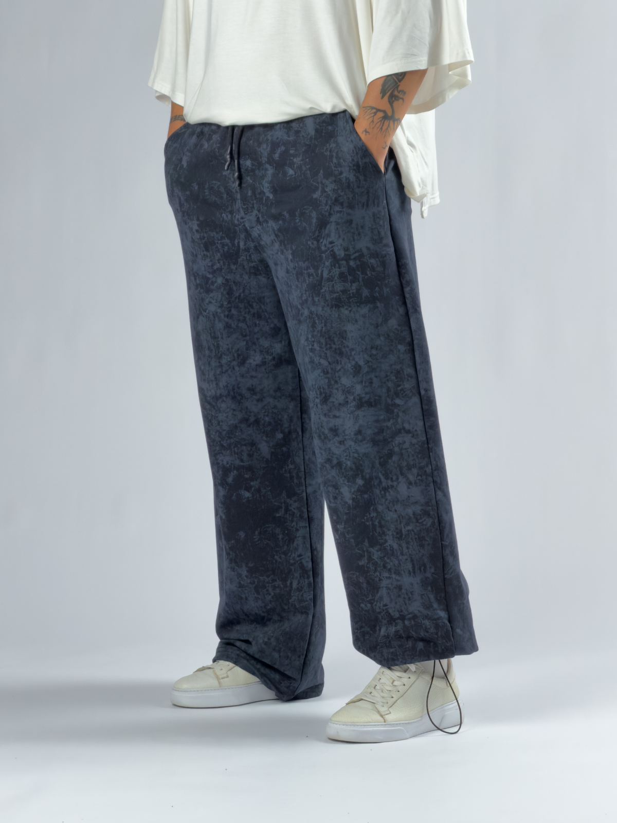Paça Ayarlamalı Desenli Lacivert Erkek Baggy Pantolon COC3353
