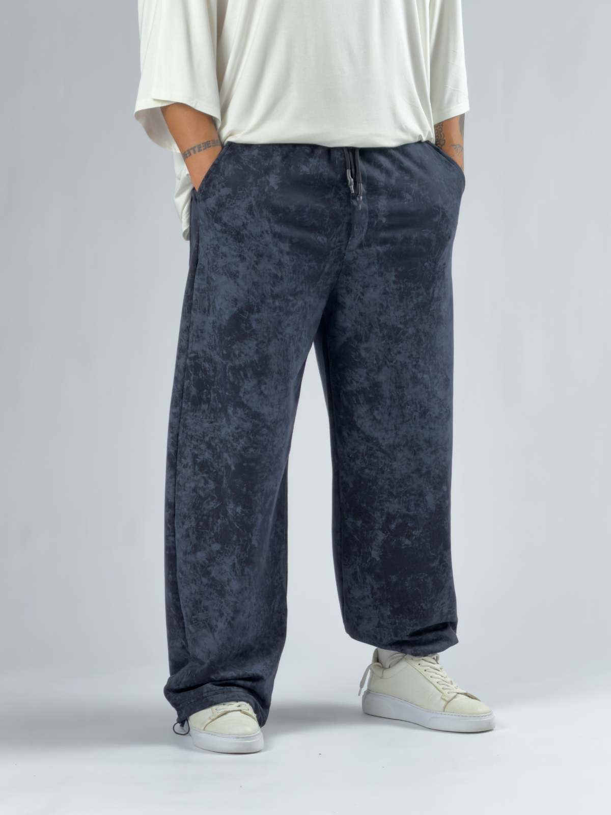 Paça Ayarlamalı Desenli Lacivert Erkek Baggy Pantolon COC3353