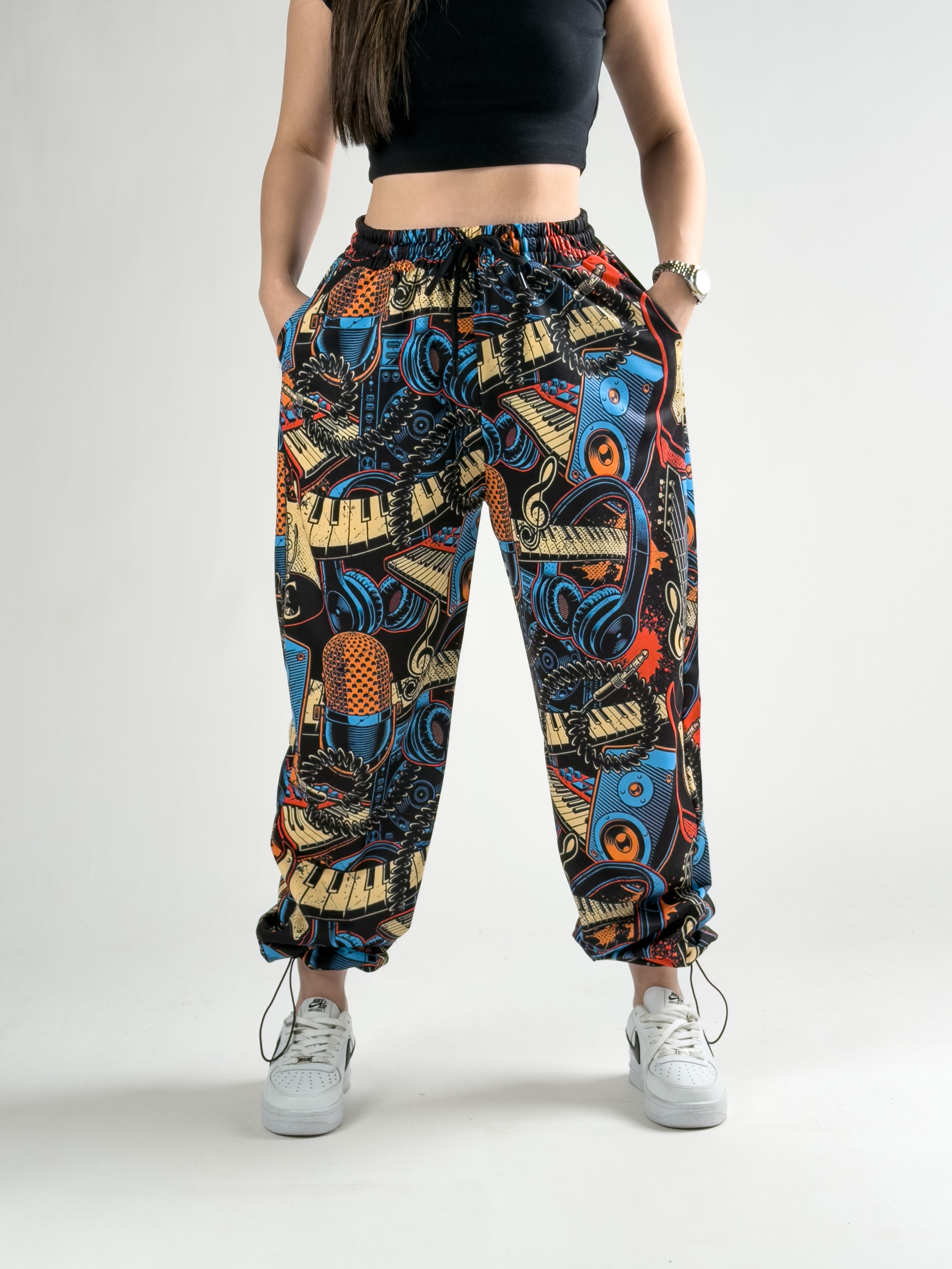 Paça Ayarlamalı Müzik Desenli Jogger Pantolon COC2805