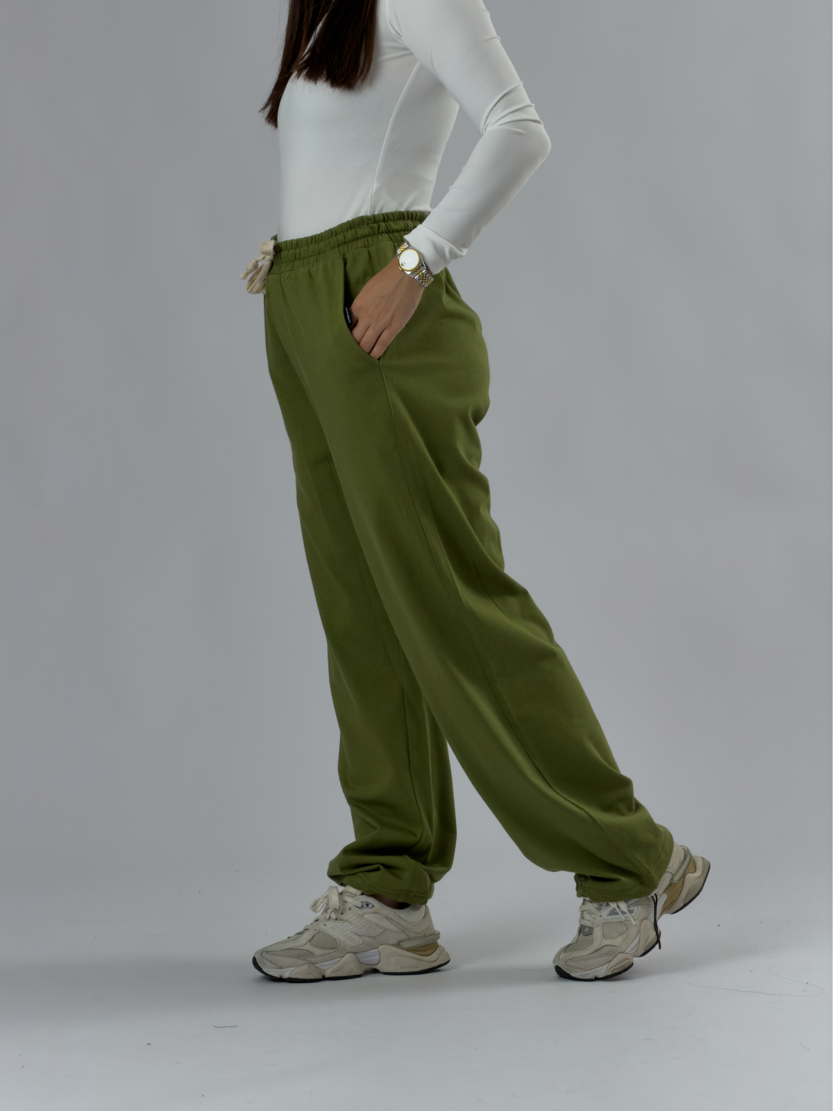 Paça Ayarlamalı Regular Haki Kadın Jogger Pantolon COC3486