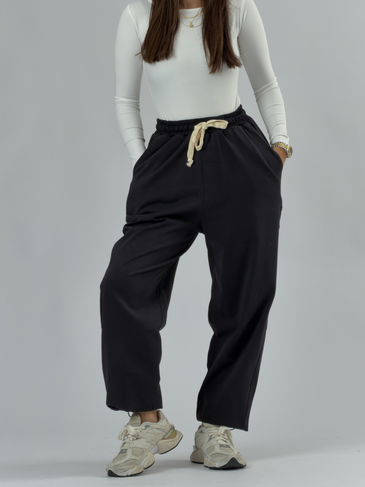 Paça Ayarlamalı Regular Siyah Kadın Jogger Pantolon COC3487