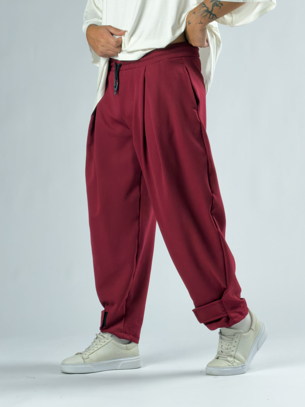 Paça Cırt Detaylı Bordo Erkek Baggy Pantolon COC3351