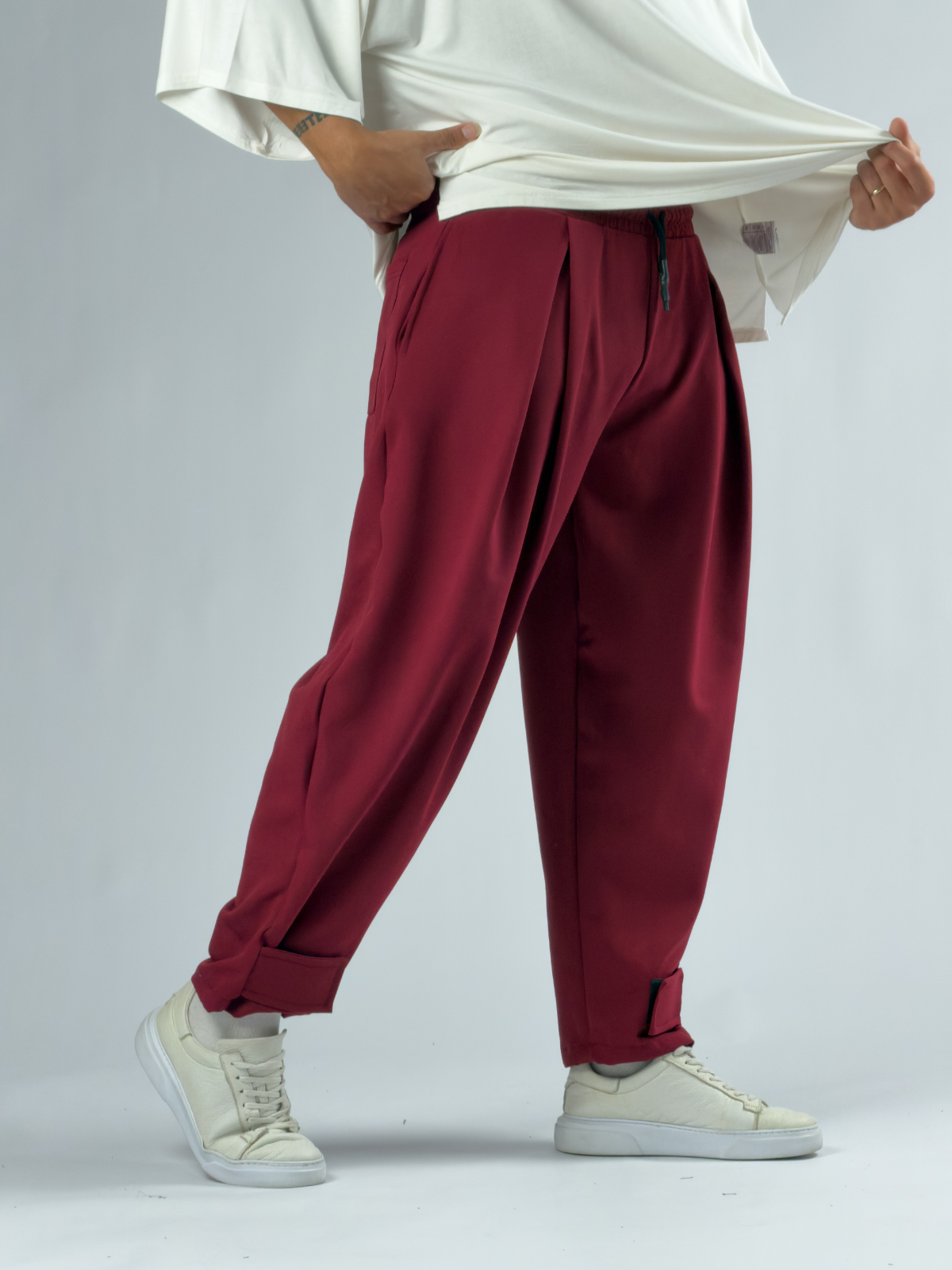 Paça Cırt Detaylı Bordo Erkek Baggy Pantolon COC3351