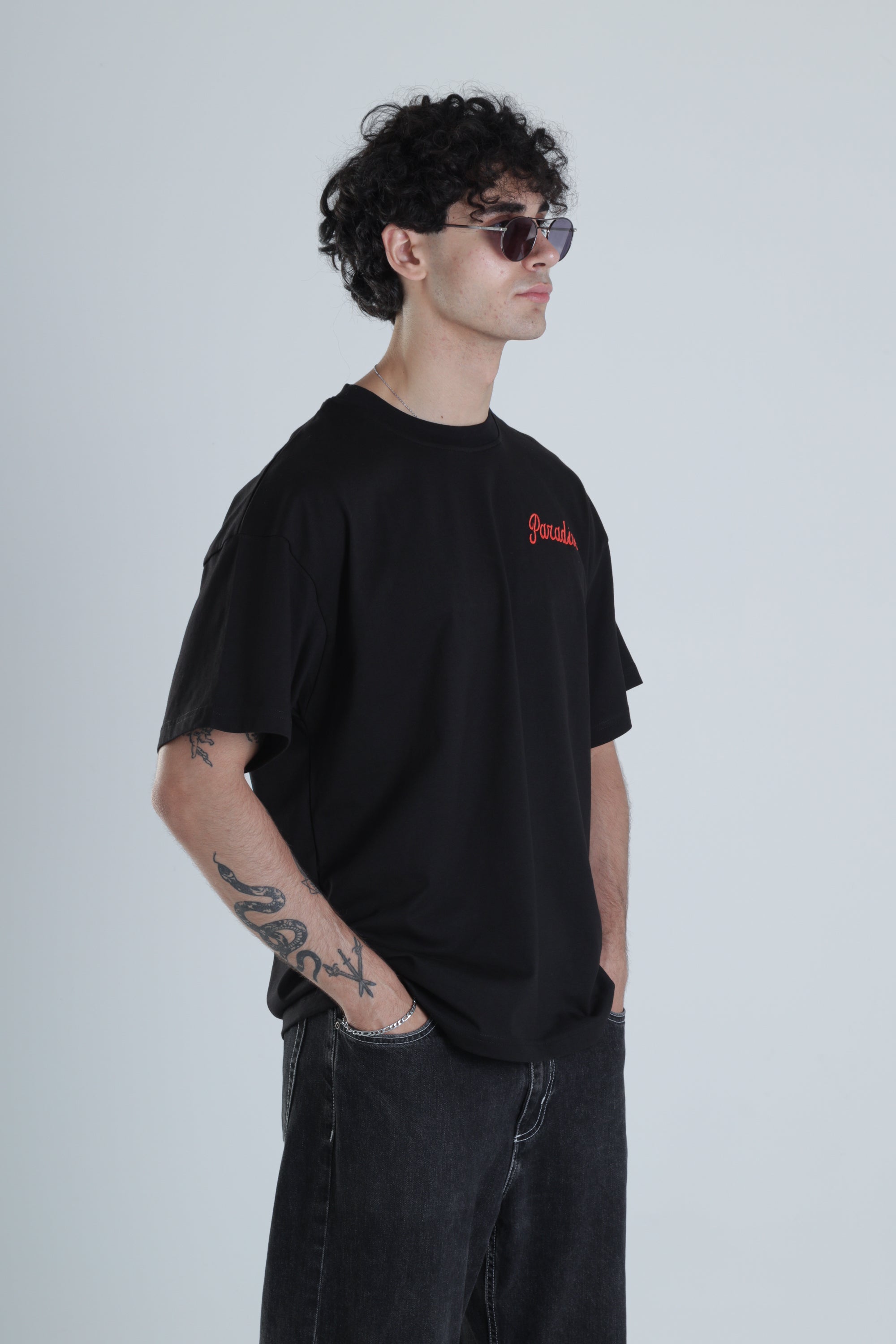 Paradise Siyah Oversize Tasarım T-Shirt COC1399