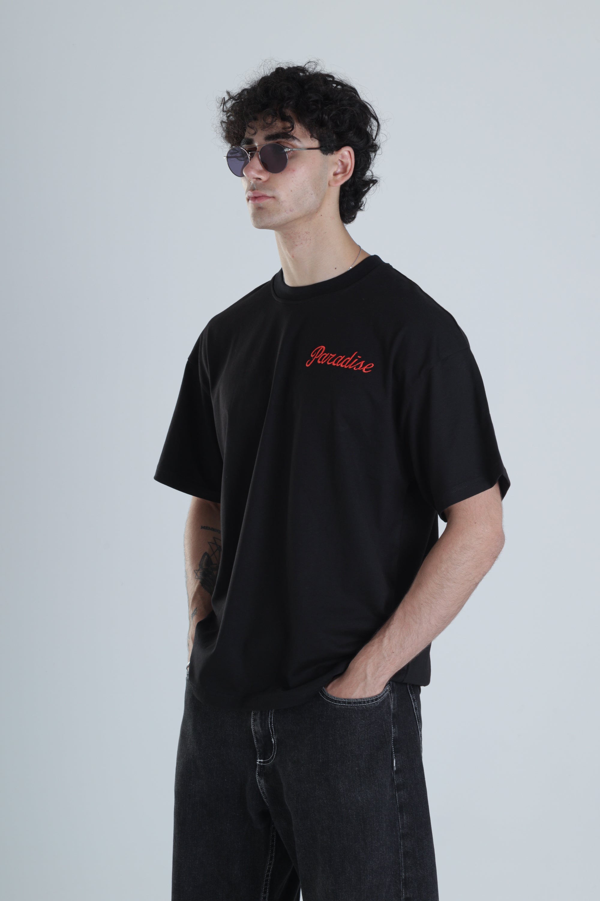 Paradise Siyah Oversize Tasarım T-Shirt COC1399