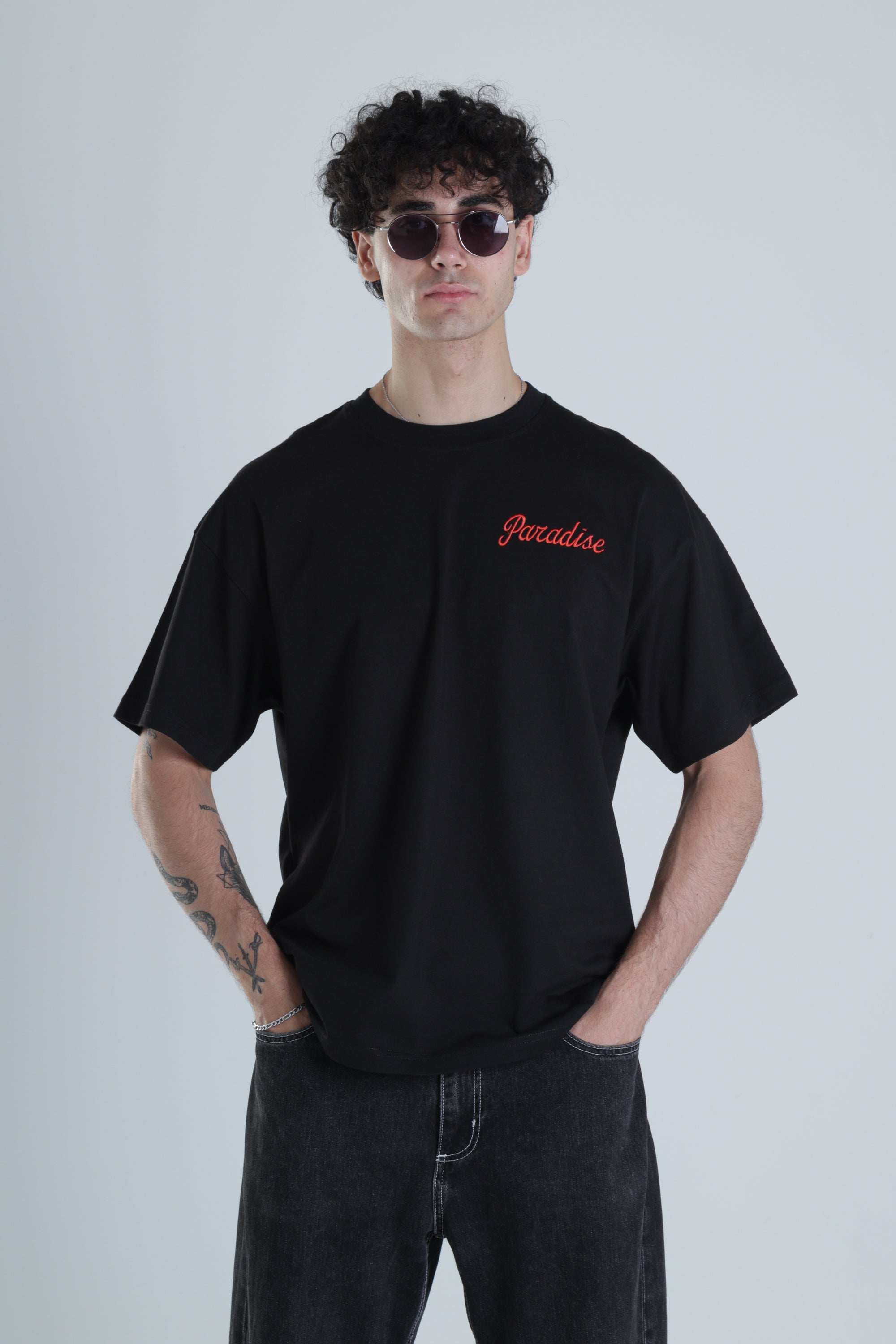 Paradise Siyah Oversize Tasarım T-Shirt COC1399