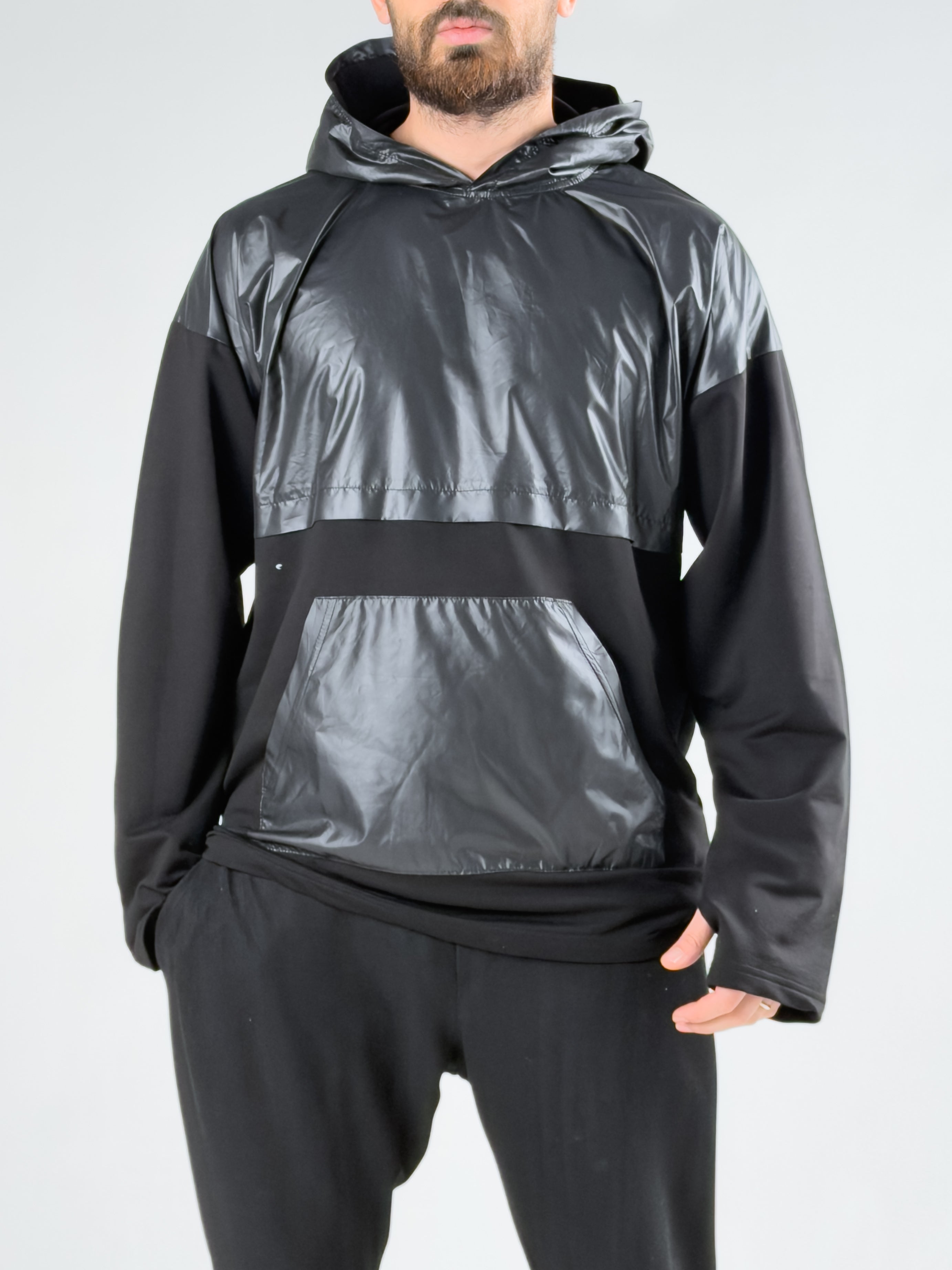 Paraşüt Kumaş Kapüşonlu Erkek Sweat COCK0056