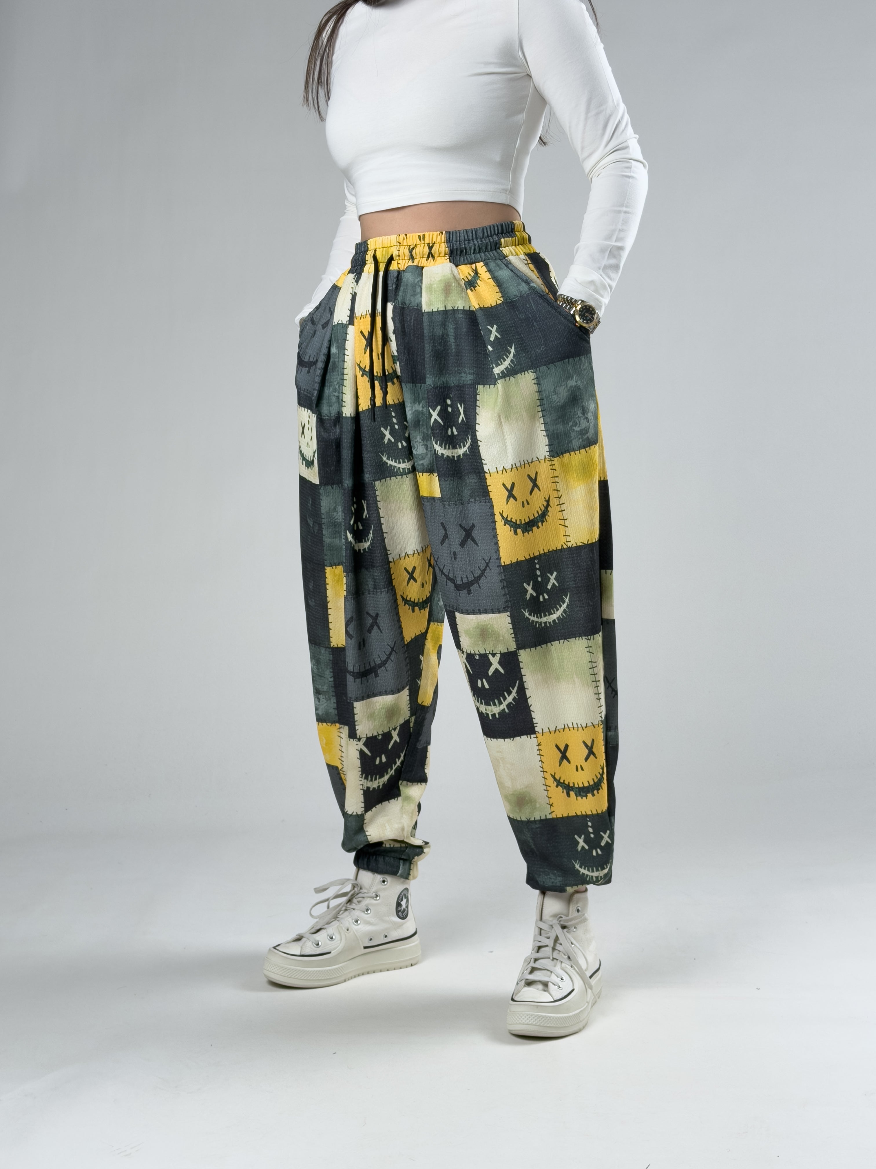 Patch Smile Sarı Kadın Jogger Pantolon COC2936