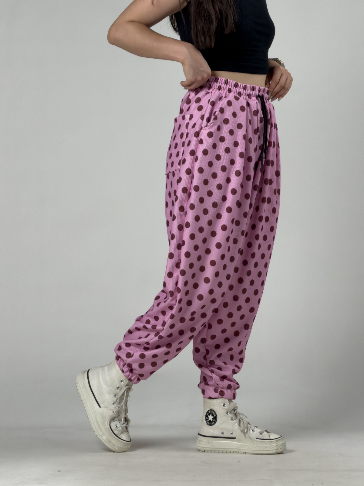 Pembe Puantiyeli Kadın Jogger Pantolon COC3259
