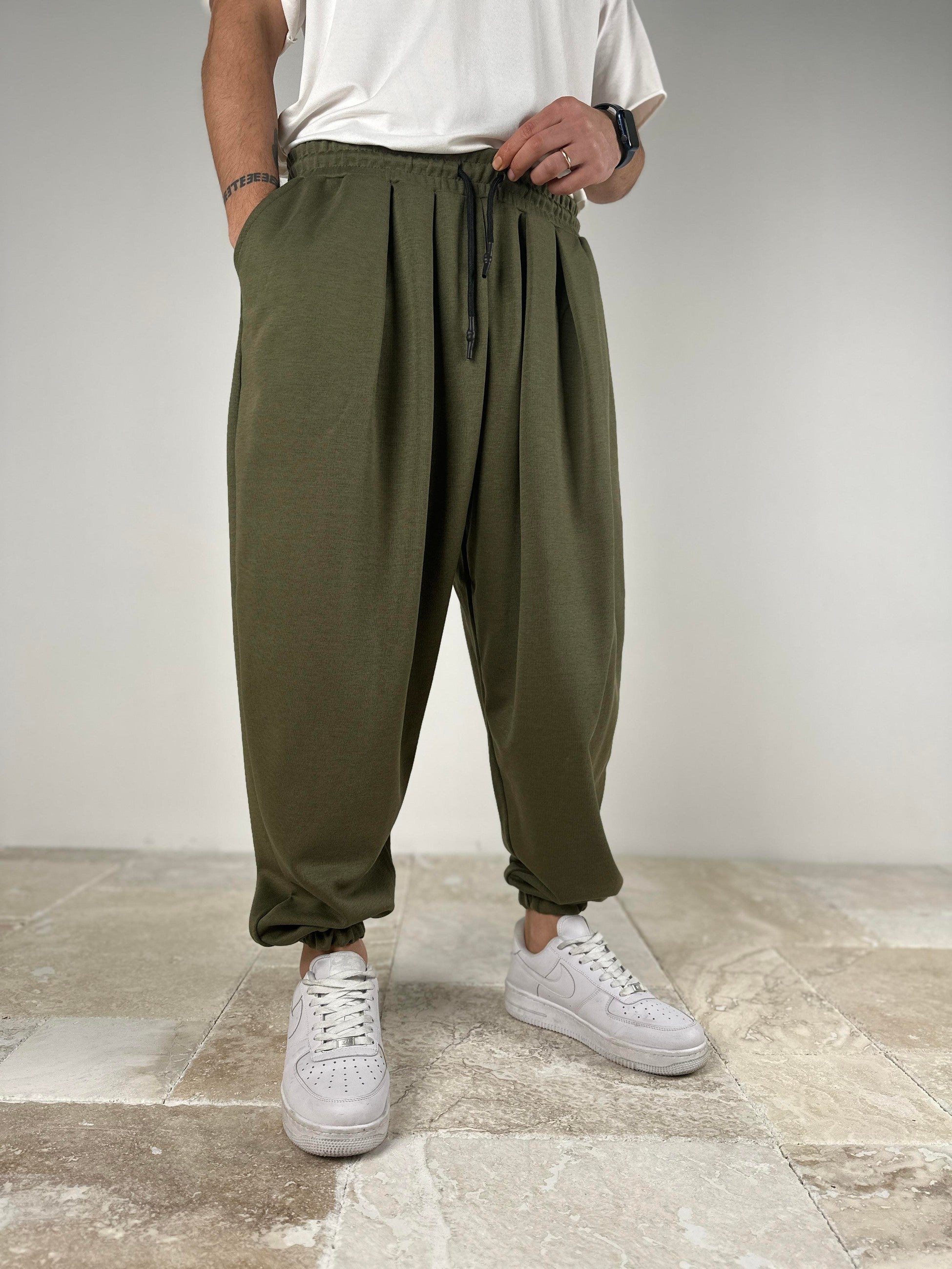 Pileli Haki Yarım Şalvar COC2090