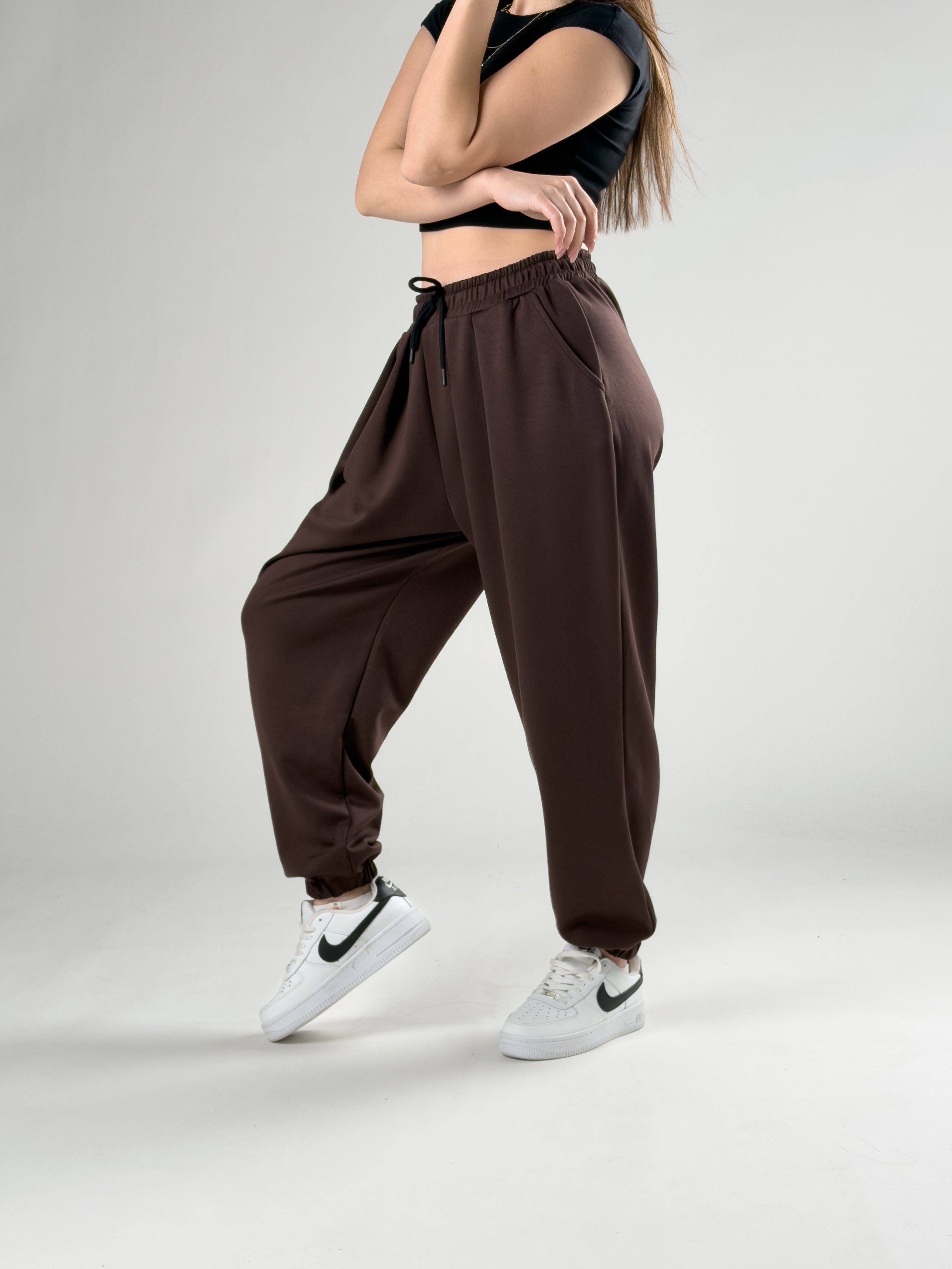 Pileli Kahve Kadın Jogger Pantolon COC2848