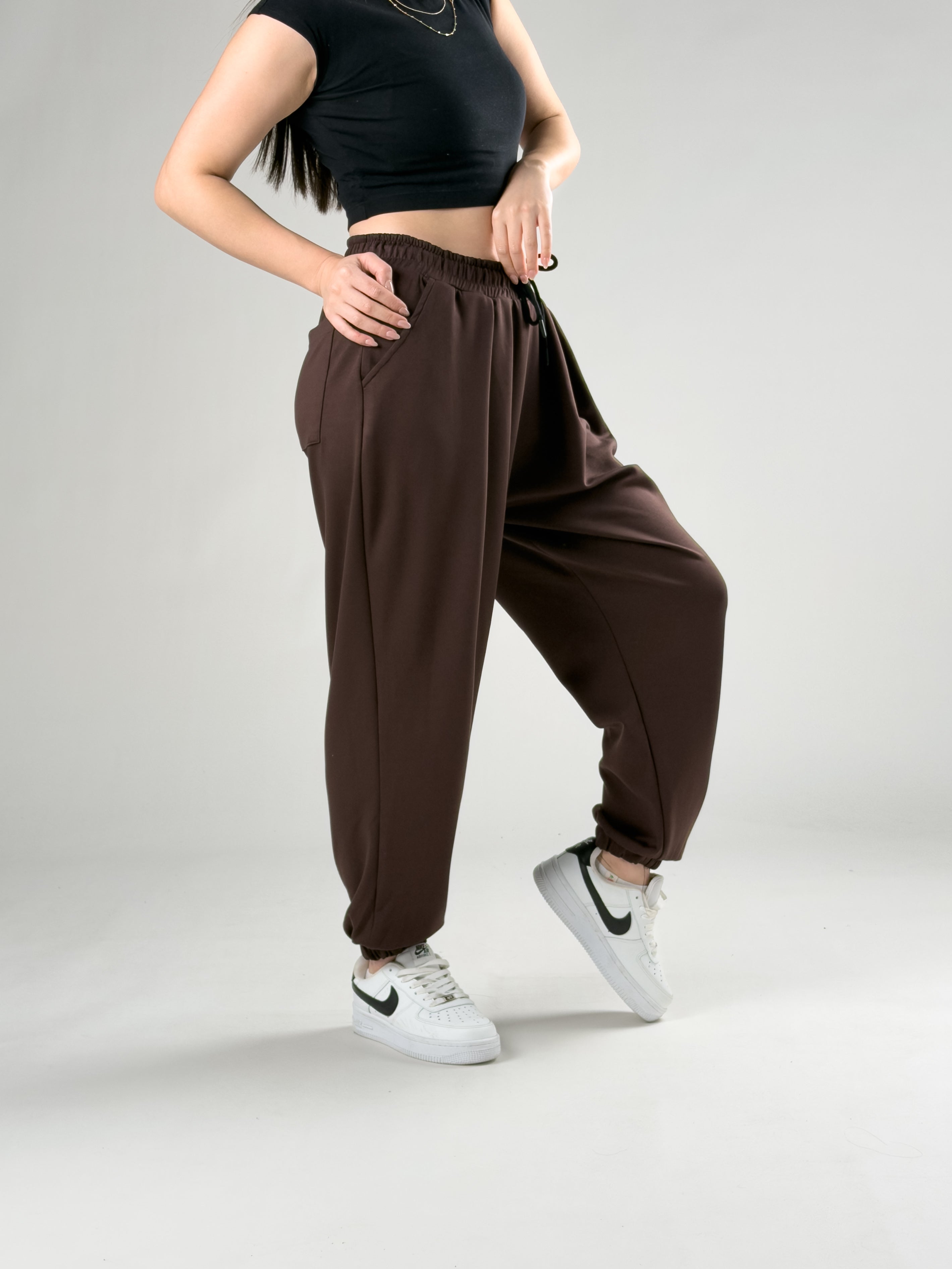 Pileli Kahve Kadın Jogger Pantolon COC2848