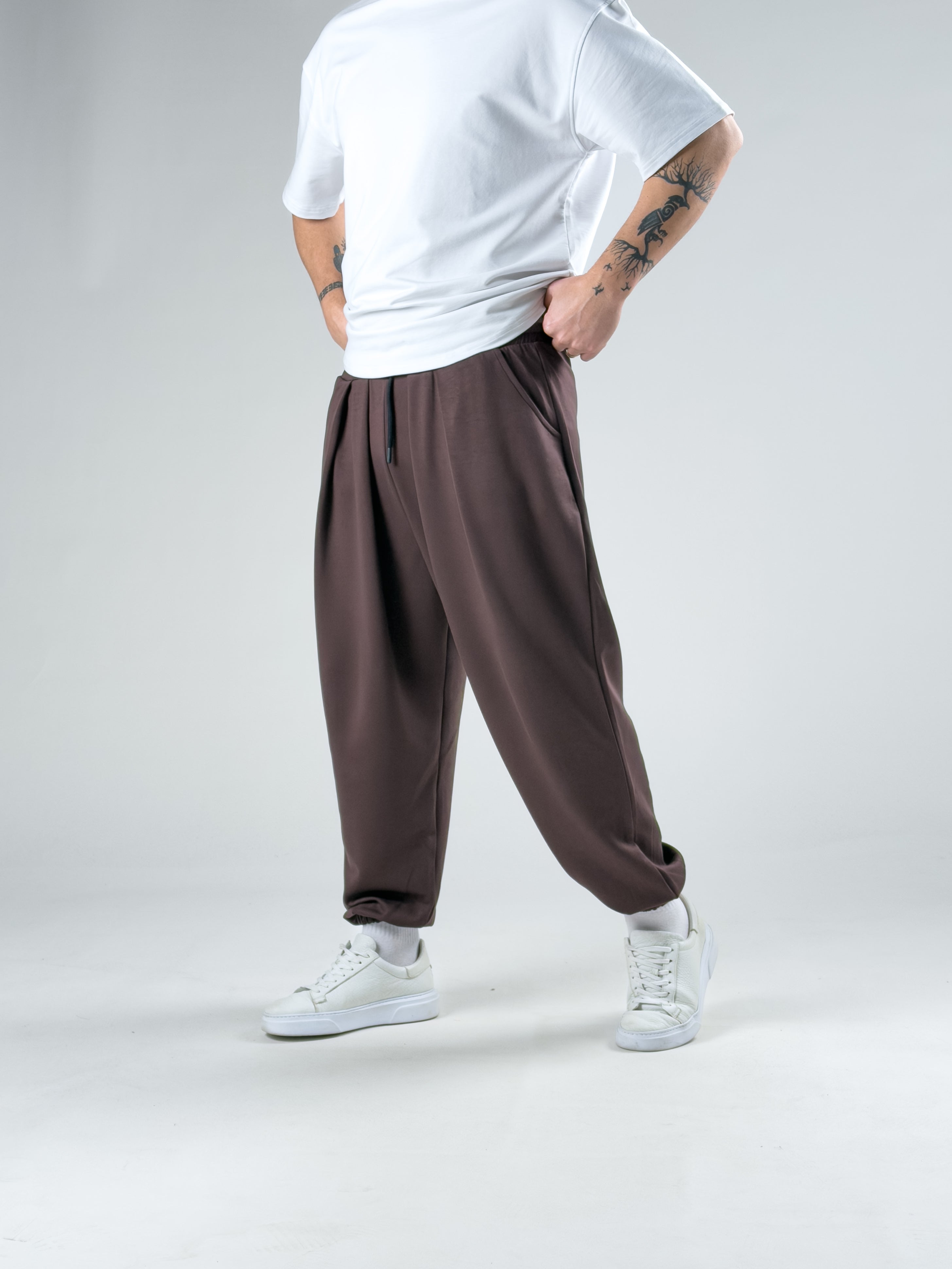 Pileli Kahverengi Erkek Jogger Pantolon COC2921