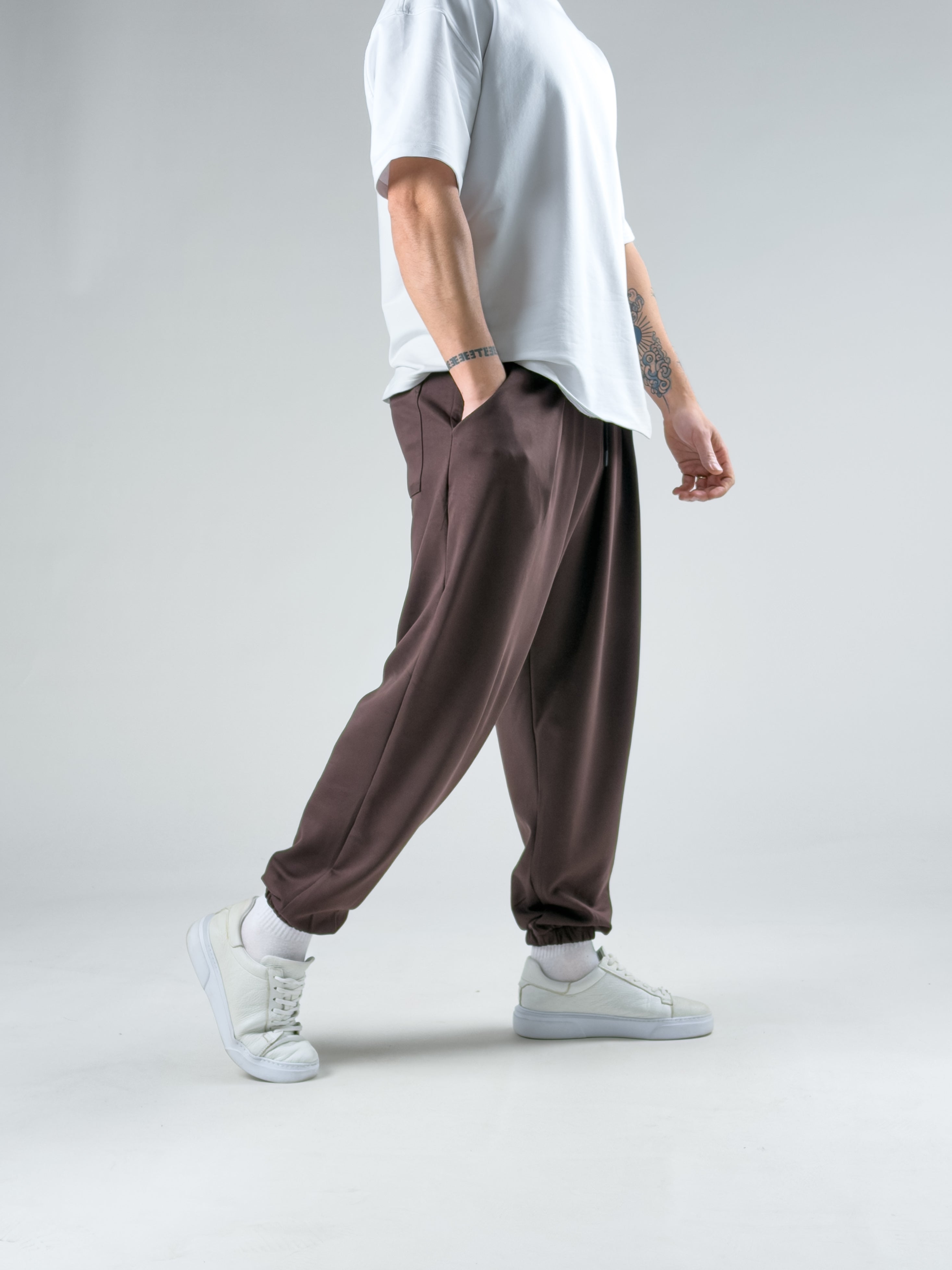 Pileli Kahverengi Erkek Jogger Pantolon COC2921