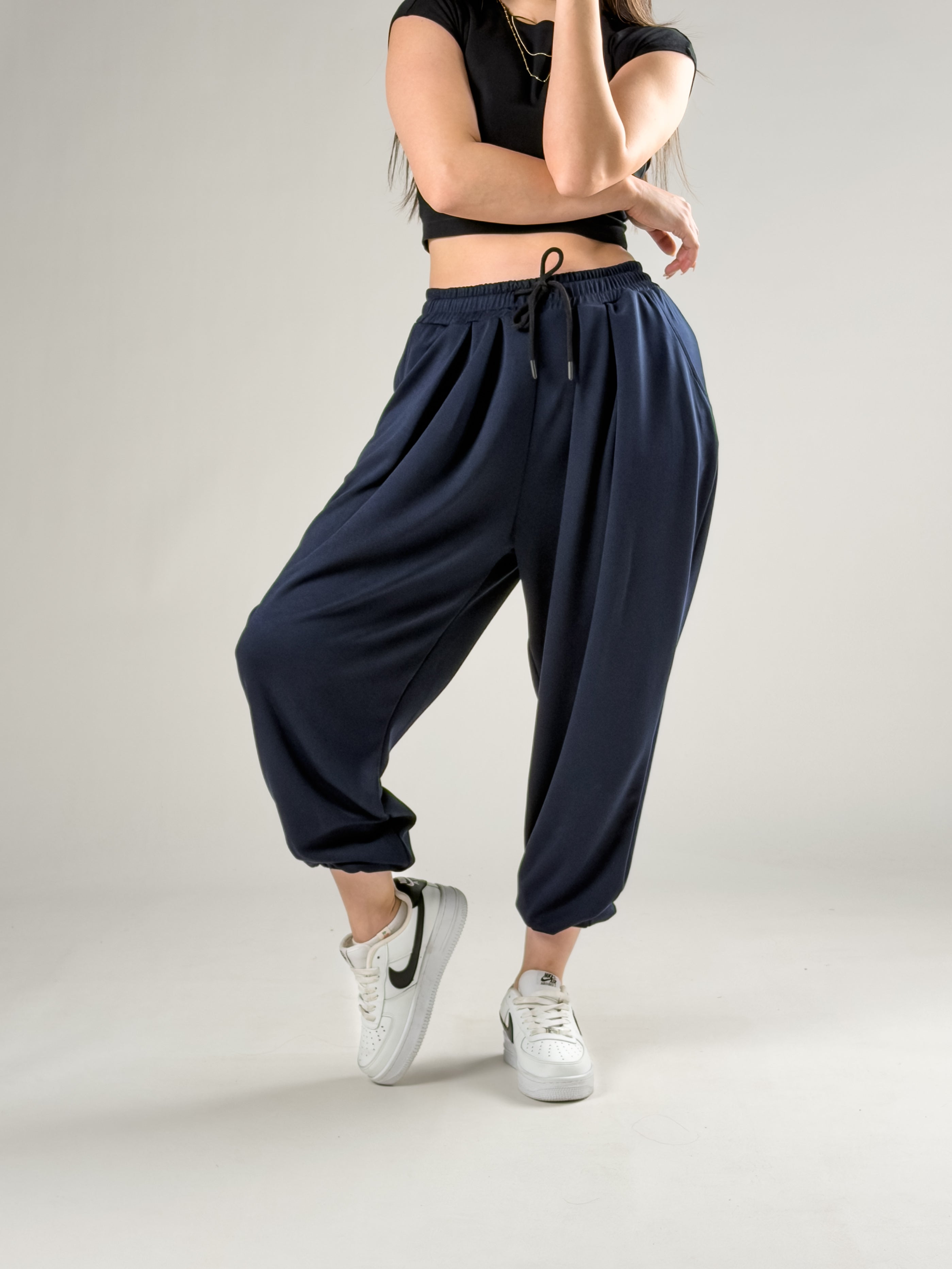Pileli Lacivert Kadın Jogger Pantolon COC2850
