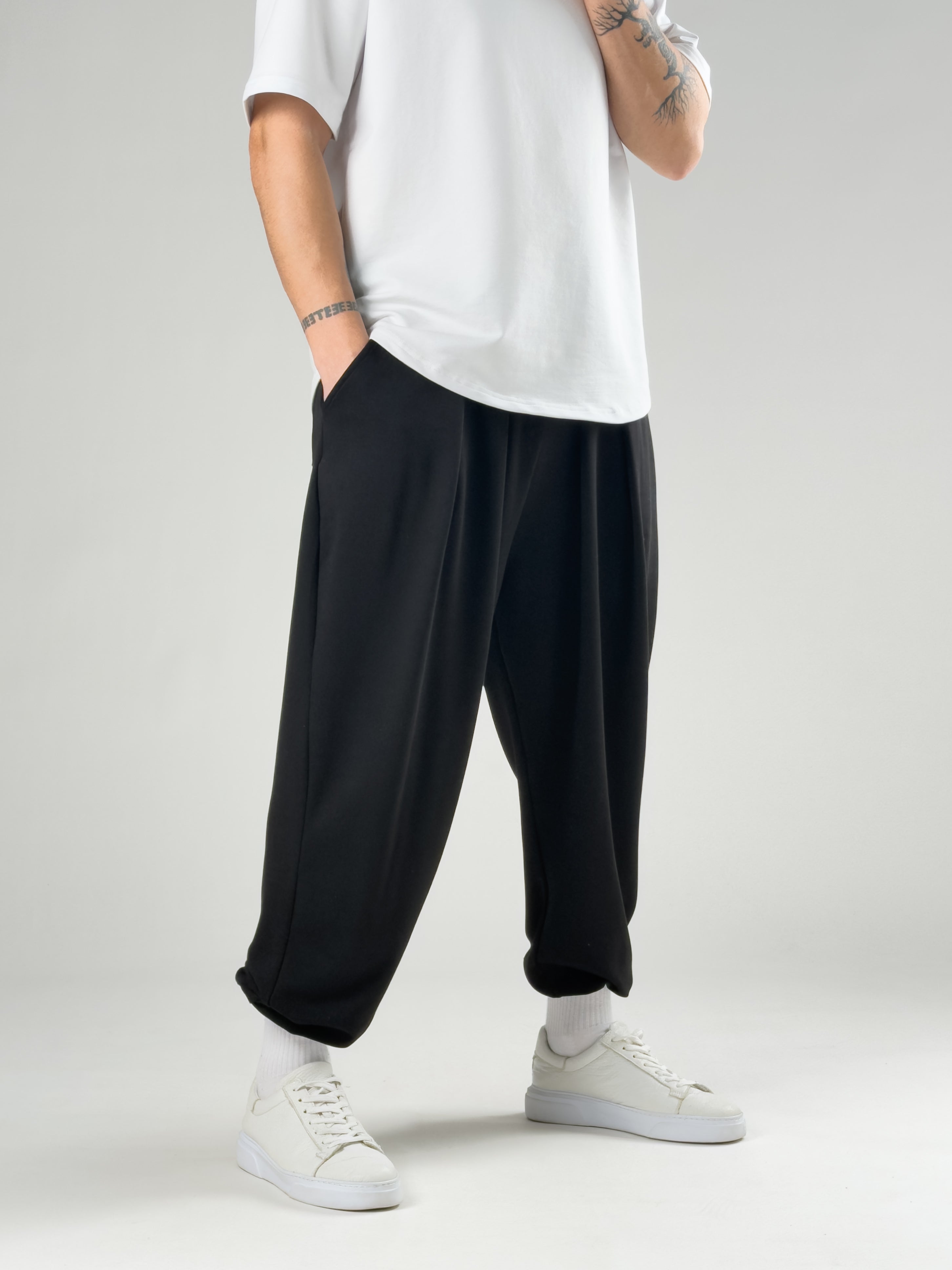 Pileli Siyah Erkek Jogger Pantolon COC2858