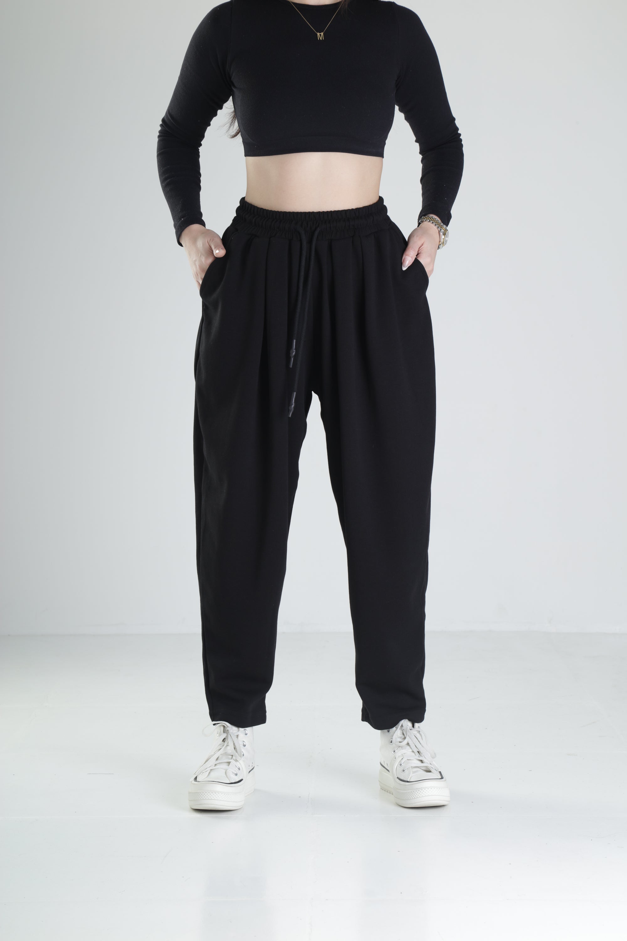 Pileli Siyah Jogger Pantolon COC2094